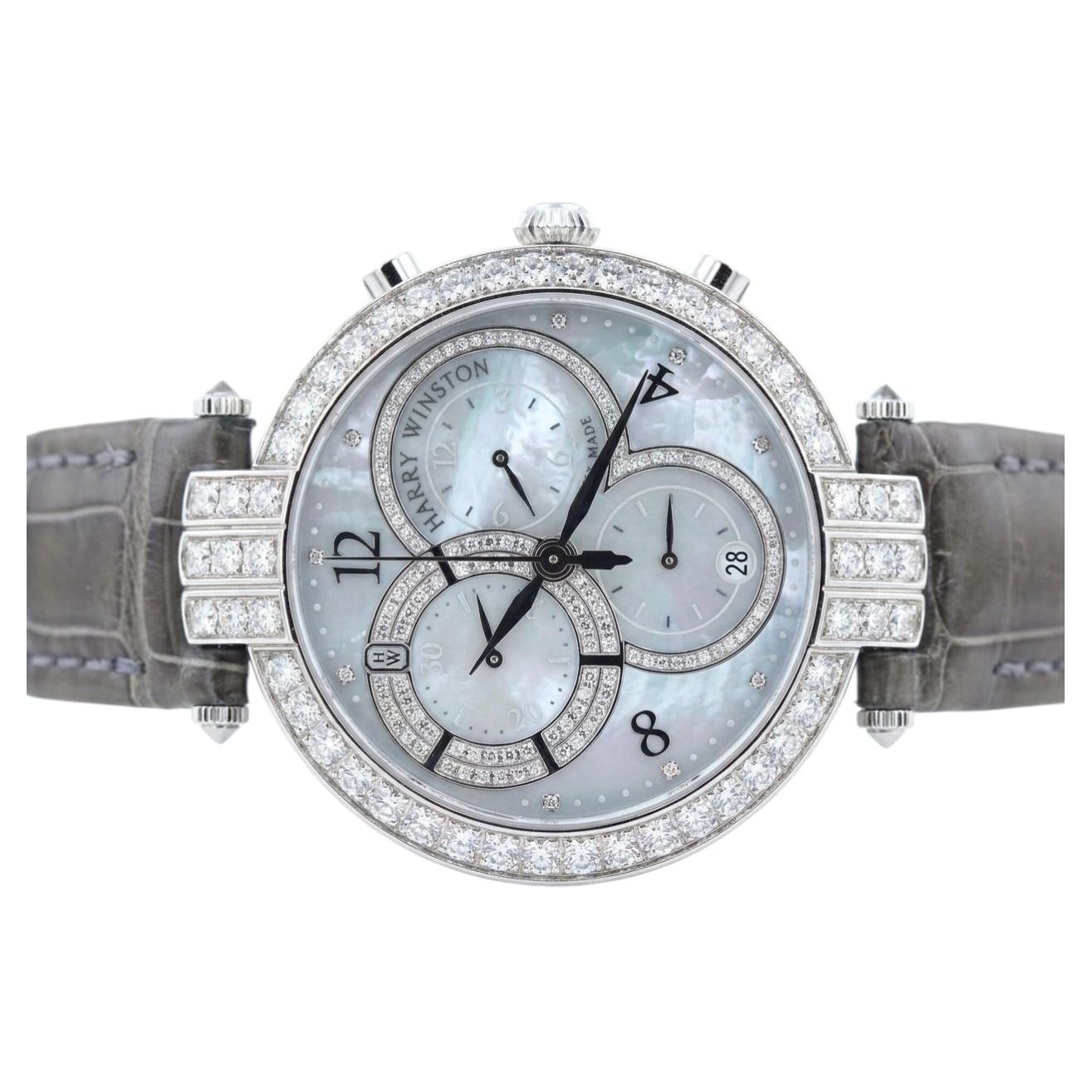 Pre-owned Harry Winston Premier Chronograph Diamond 18k White Gold Mop 40mm Watch