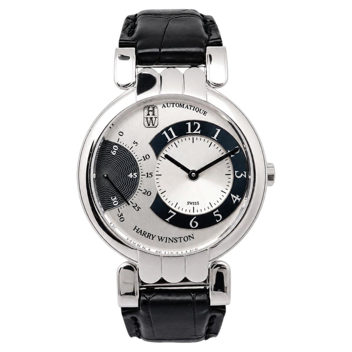 Pre-owned Harry Winston Premier Excenter Retrograde 37mm Preaex37ww005 White Gold Watch