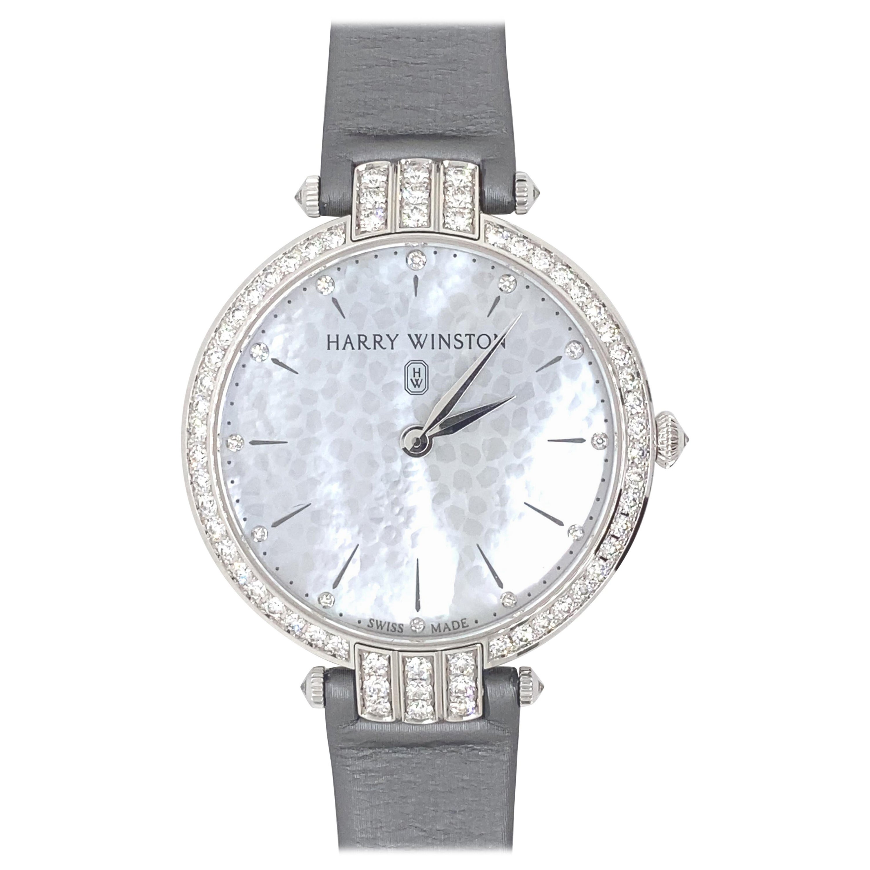 Harry Winston Premier Ladies Diamonds & 18k White Gold & Satin Strap
