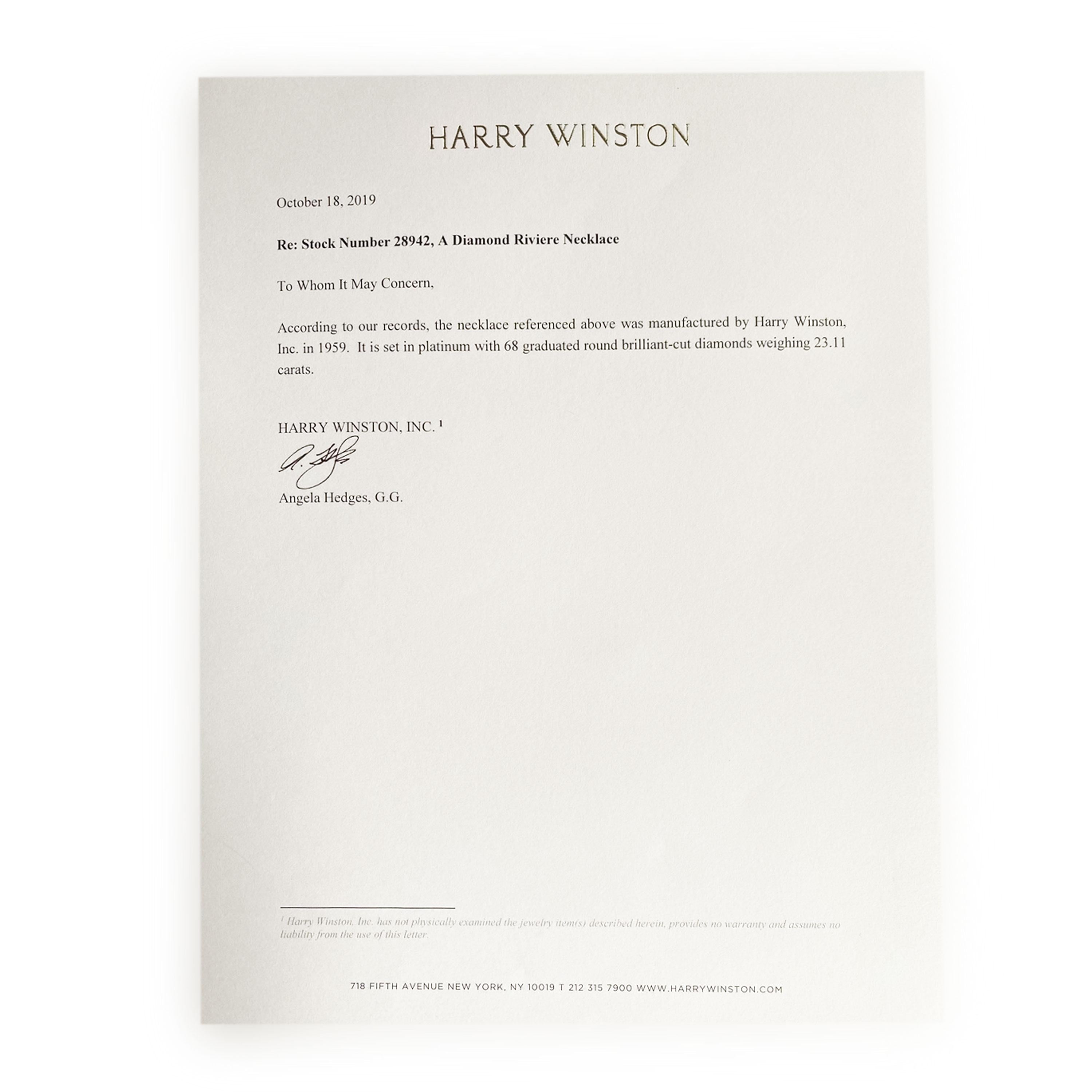 Women's Harry Winston Riviera Diamond Tennis Necklace in Platinum GIA E VS1 23.11 Ctw