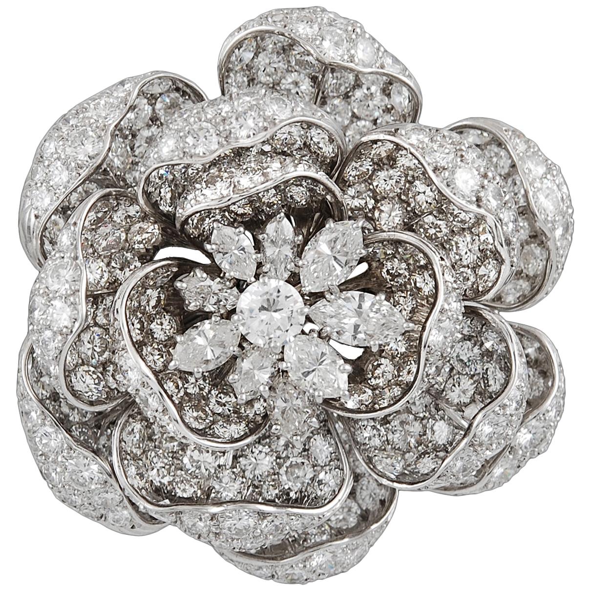 Harry Winston Diamond Platinum “Rose of England” Brooch