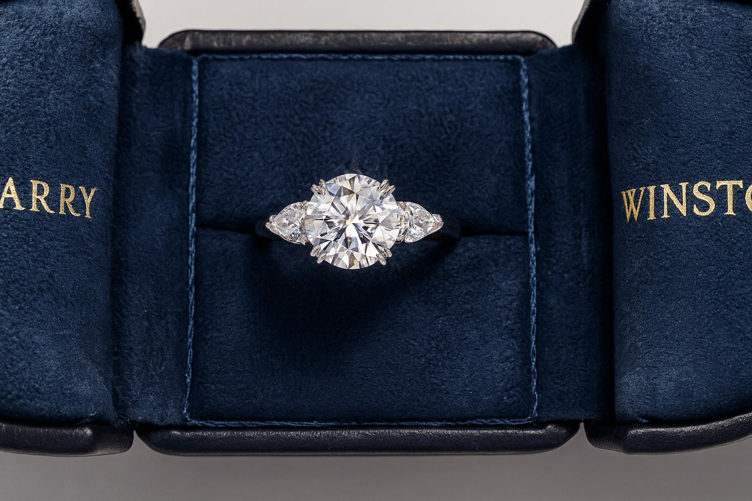 Taglio rotondo Anello con diamante tondo e brillante di Harry Winston in oro bianco 18 carati in vendita