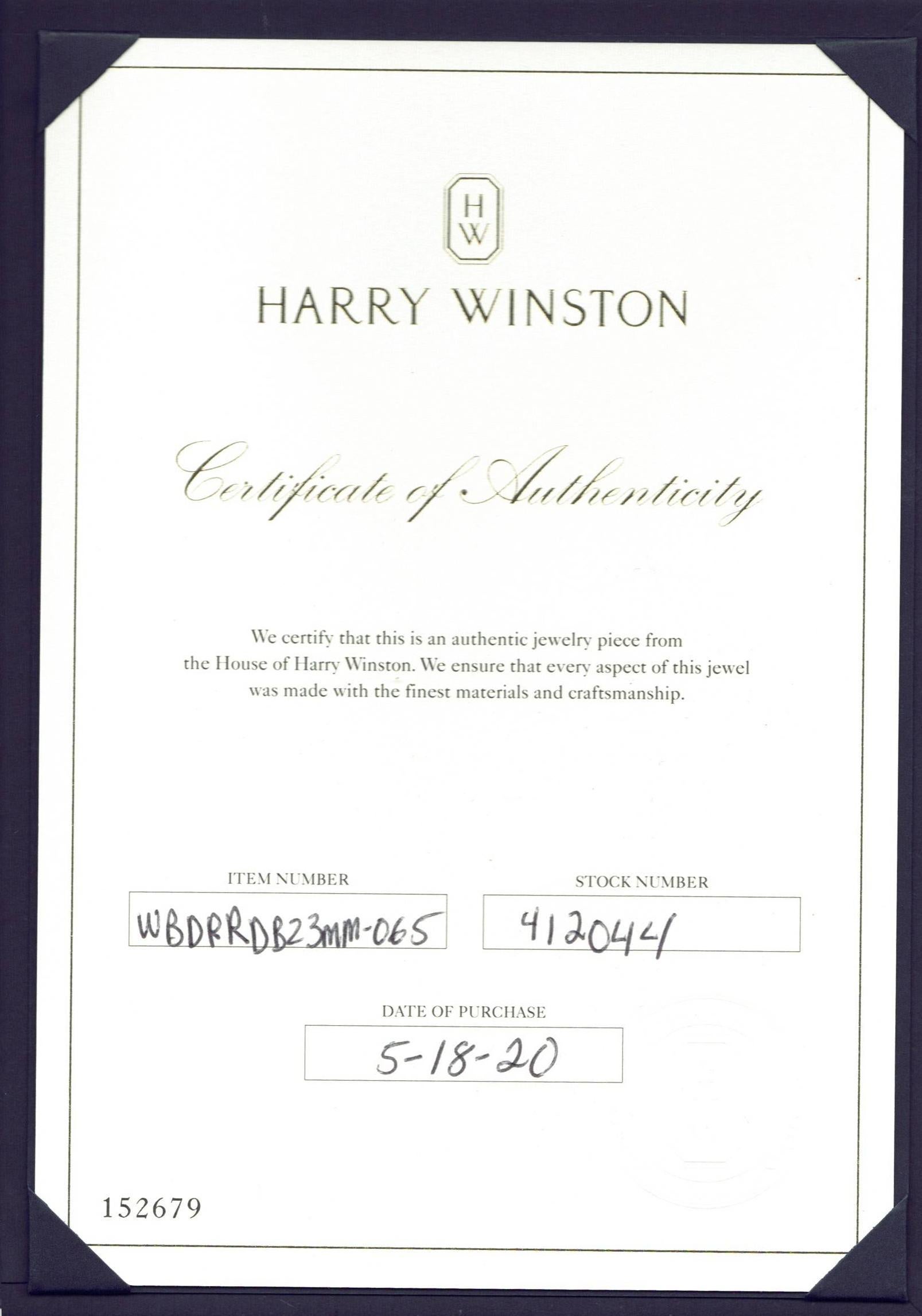 Harry Winston  Round Brilliant Single Diamond Wedding Band Ring In Excellent Condition For Sale In Bethesda, MD