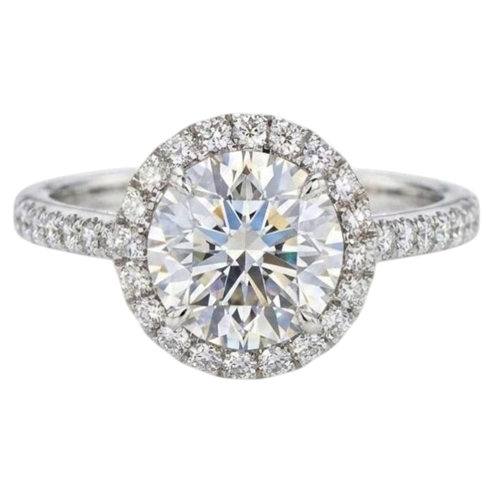 Harry Winston Round Diamond Halo Engagement Ring For Sale