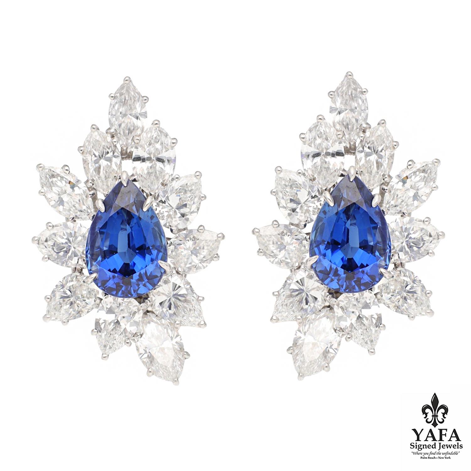 Round Cut HARRY WINSTON Sapphire and Diamond Bib Necklace and Ear Clips For Sale