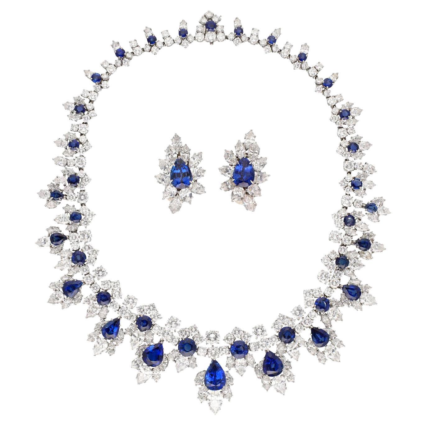 HARRY WINSTON Collar babero de zafiro y diamantes y clips para las orejas