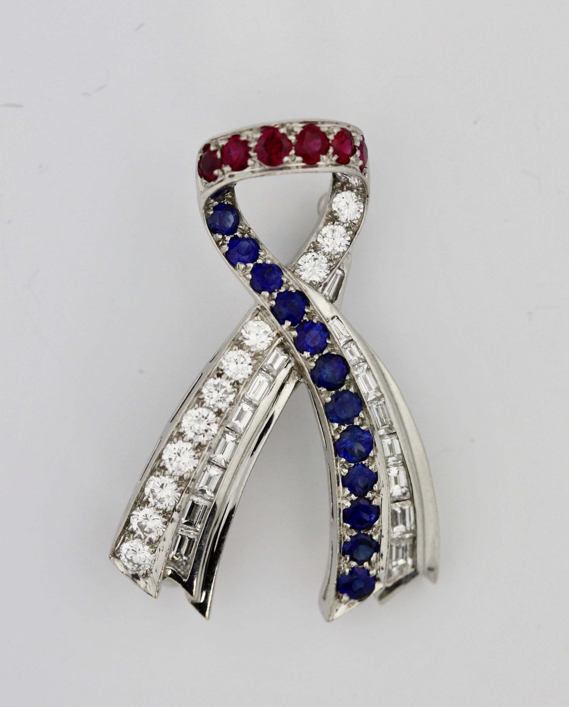 Women's or Men's Harry Winston Sapphire and Diamond Brooch Mounted in Platinum