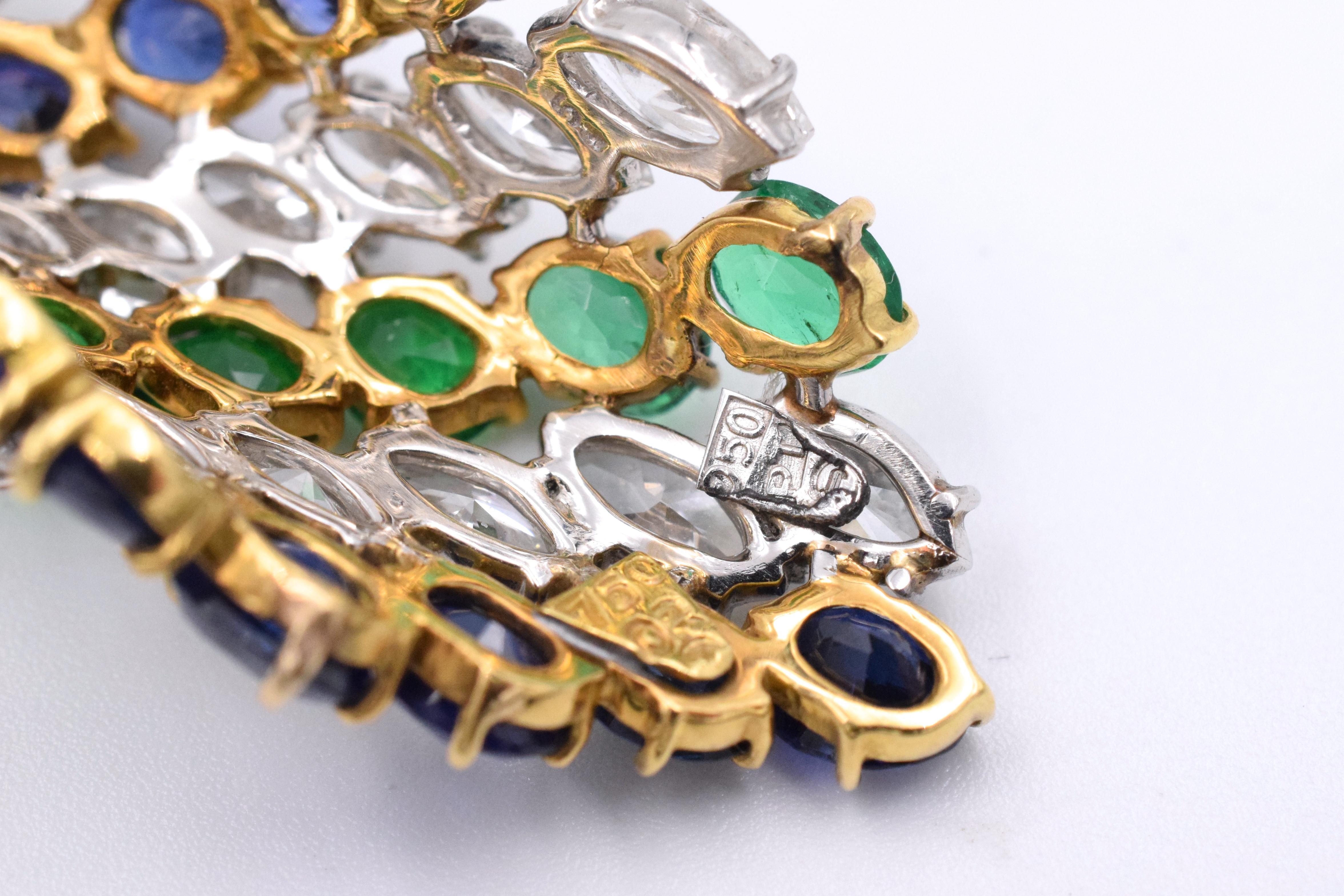 Artist Harry Winston Sapphire, Emerald and Diamond Pendant-Earclips