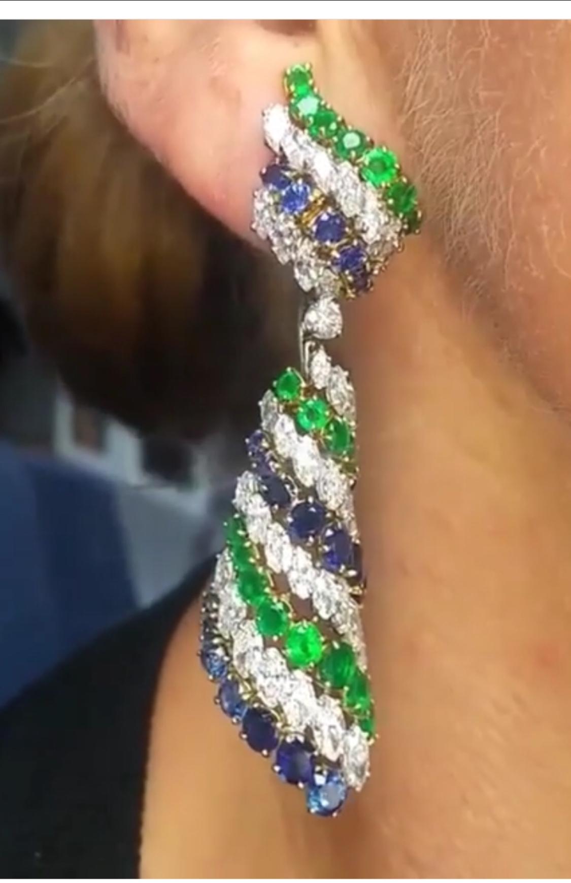 Harry Winston Sapphire, Emerald and Diamond Pendant-Earclips 1