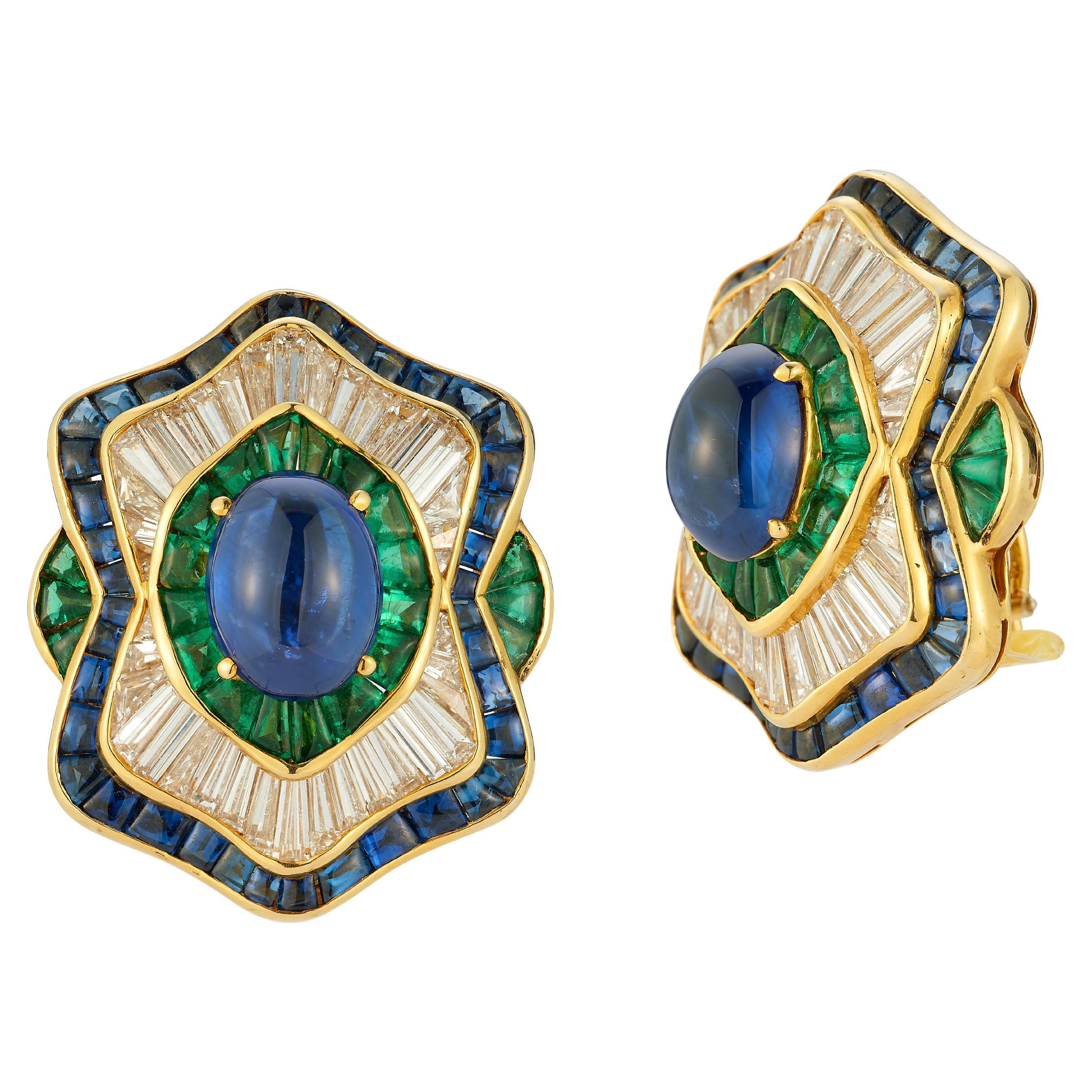 Harry Winston Sapphire Emerald & Diamond Earrings