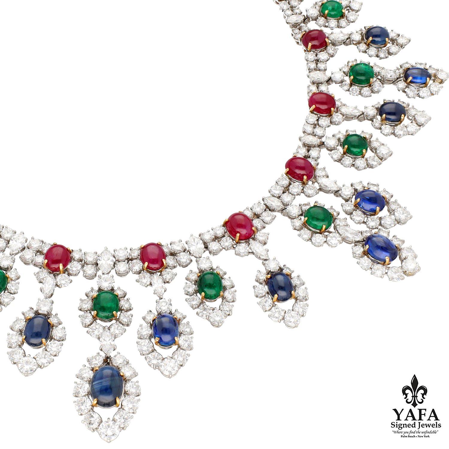 HARRY WINSTON Collar de Zafiro, Rubí, Esmeralda y Diamantes Cabujón en venta