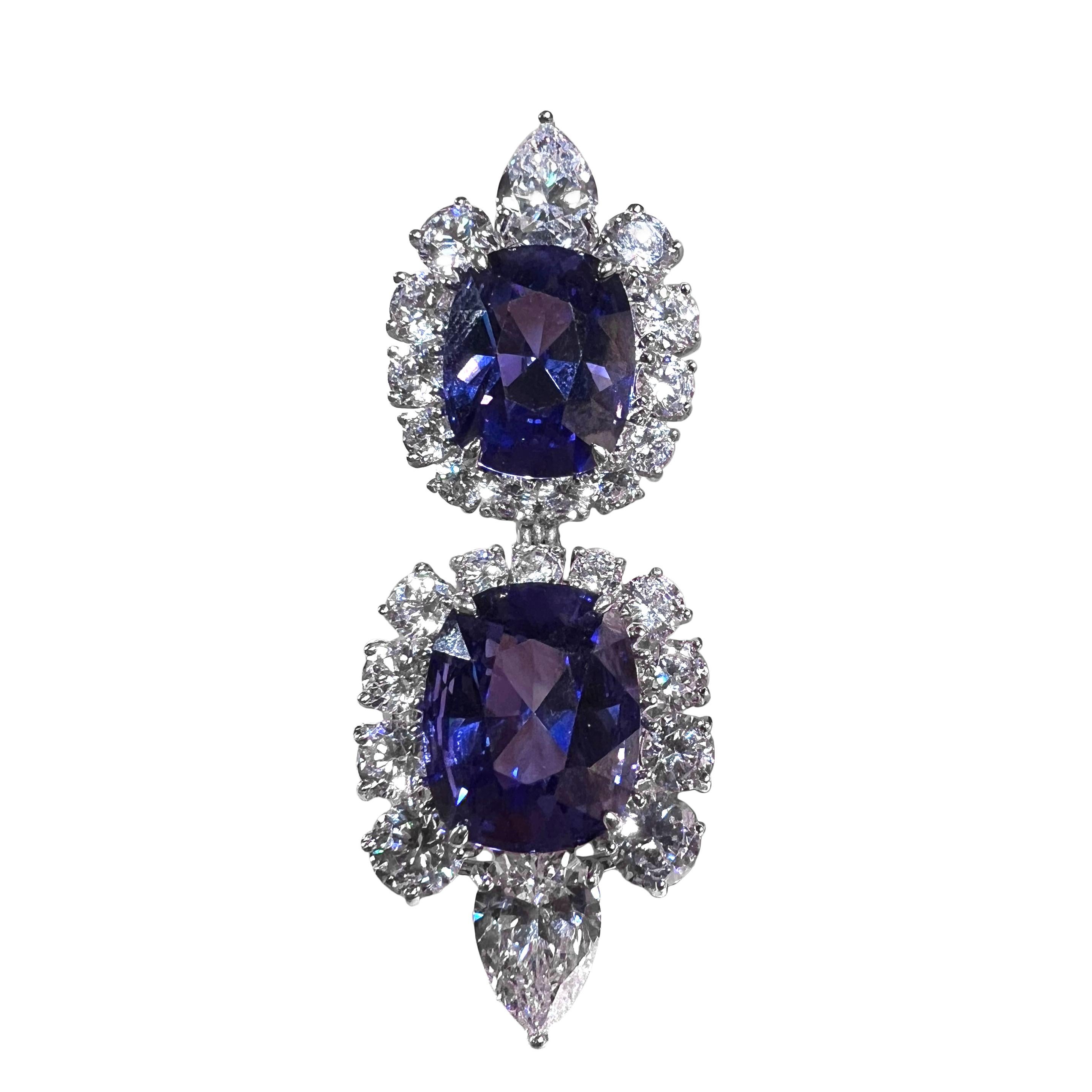 Romantic Harry Winston Style Lab Grown CZ and Sapphire Stunning Chandelier Earrings