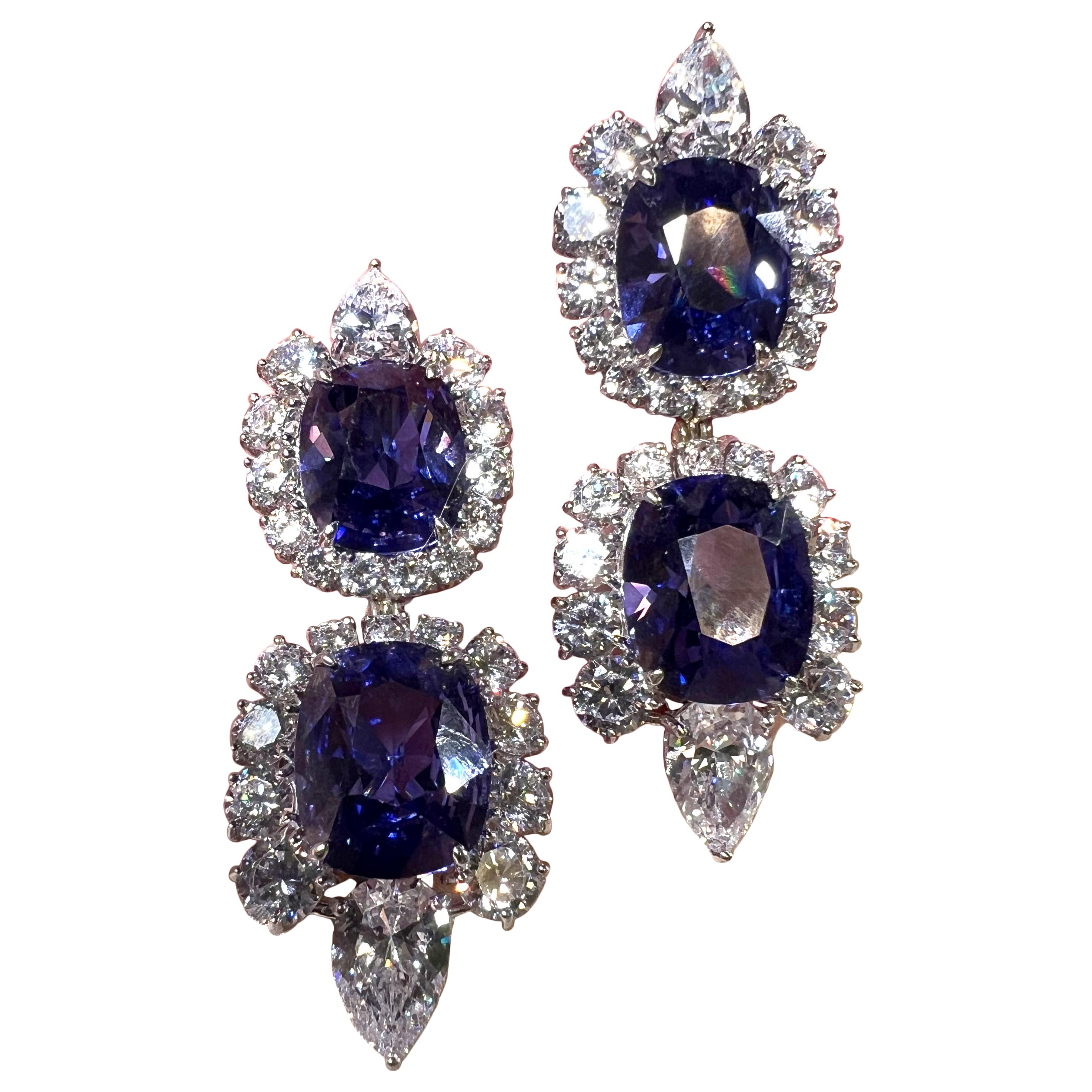 Antique Cushion Cut Harry Winston Style Lab Grown CZ and Sapphire Stunning Chandelier Earrings