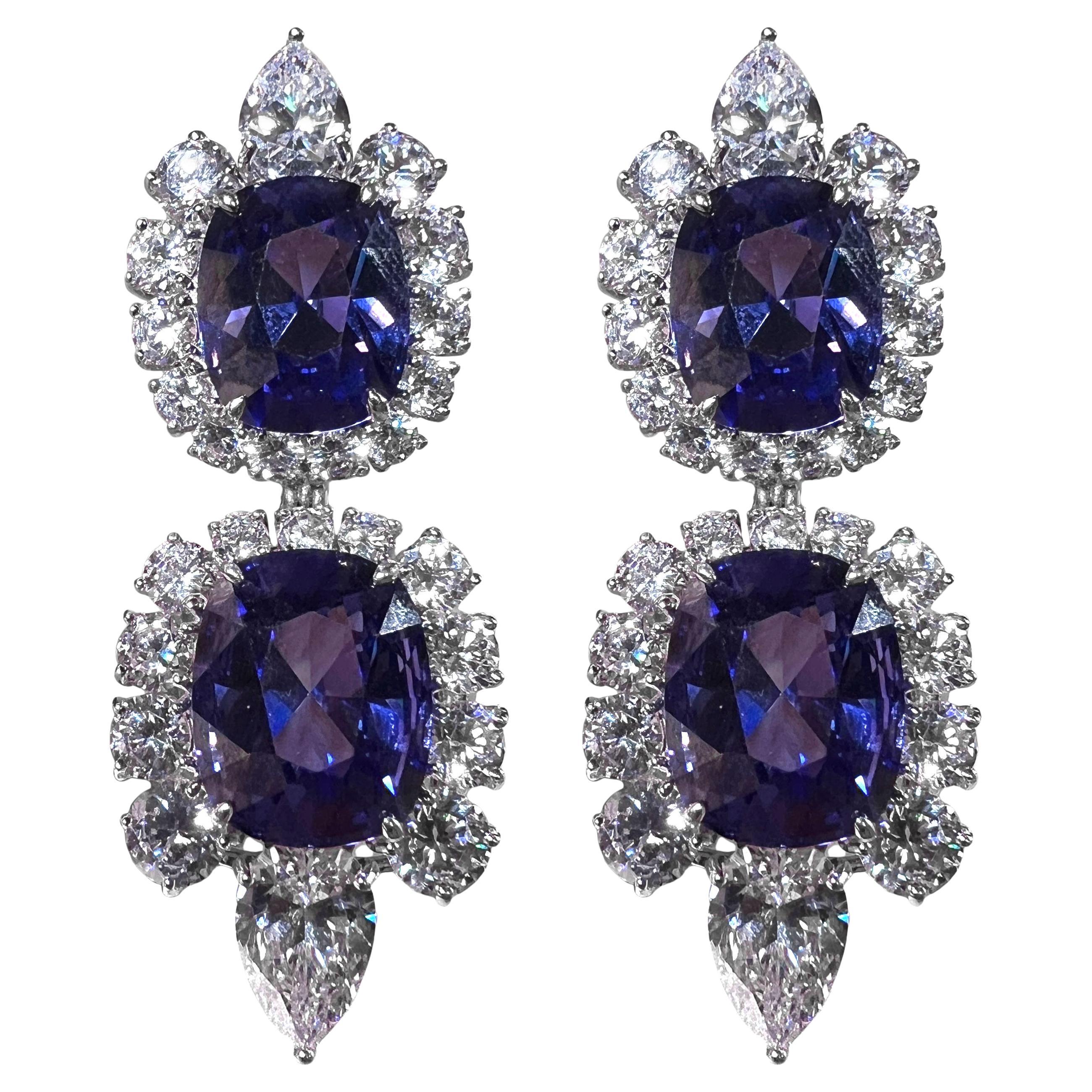 Harry Winston Style Lab Grown CZ and Sapphire Stunning Chandelier Earrings