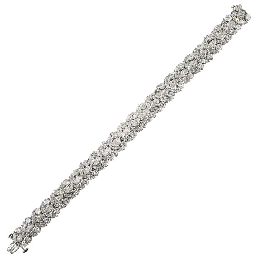 Harry Winston Style Midcentury Diamond Platinum Bracelet For Sale