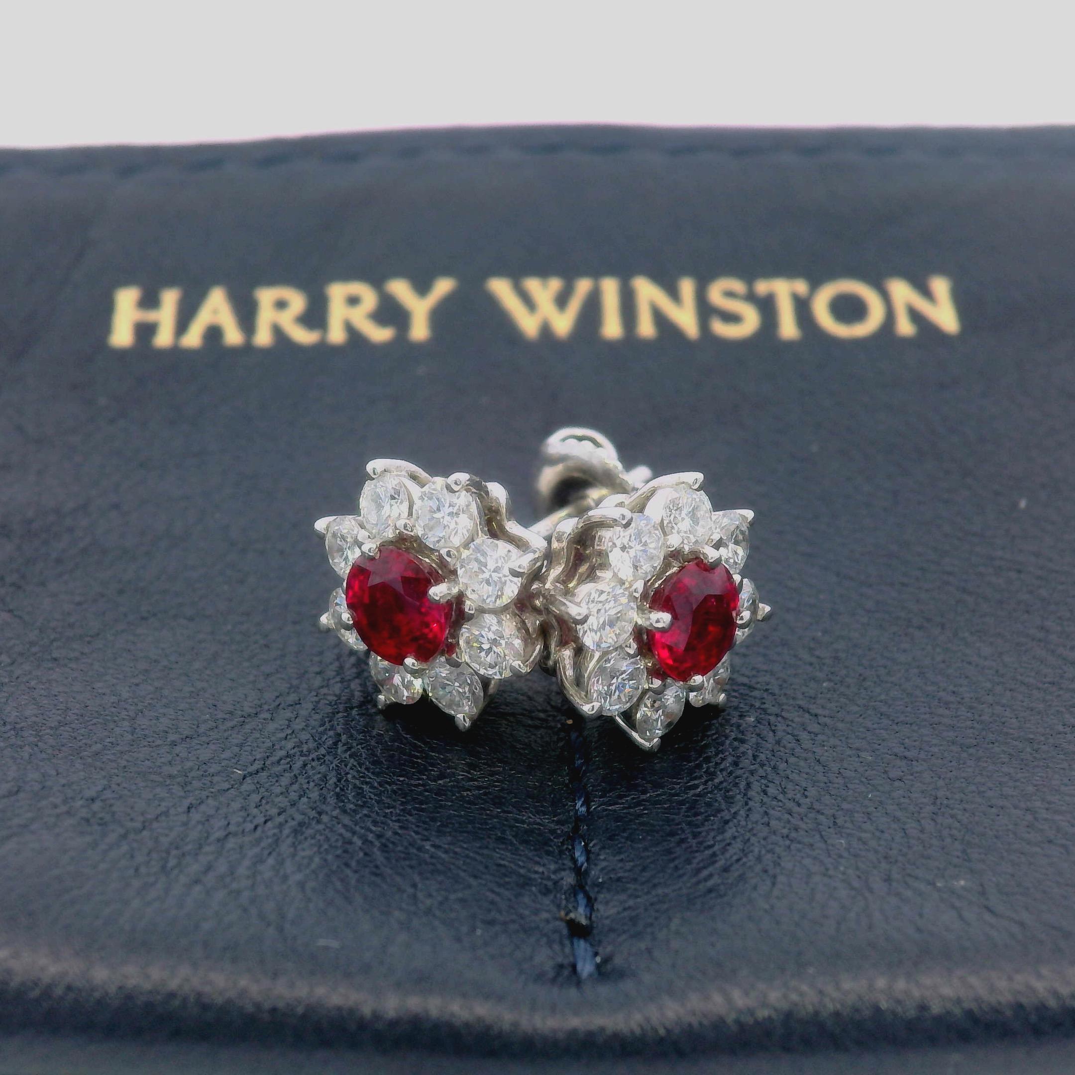 Harry Winston Sunflower Petite Ruby and Diamond Platinum Earrings 2