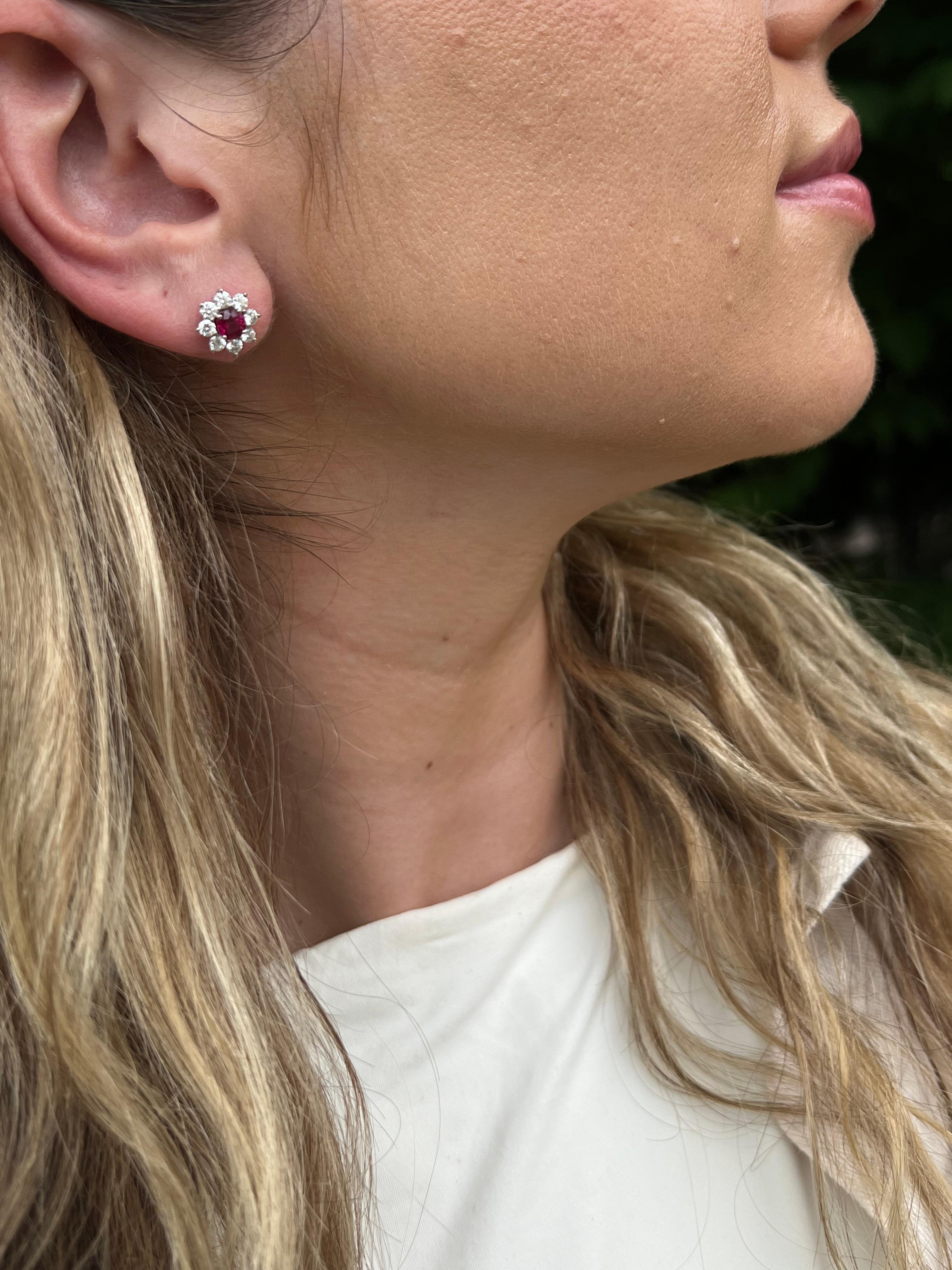 Harry Winston Sunflower Petite Ruby and Diamond Platinum Earrings 3