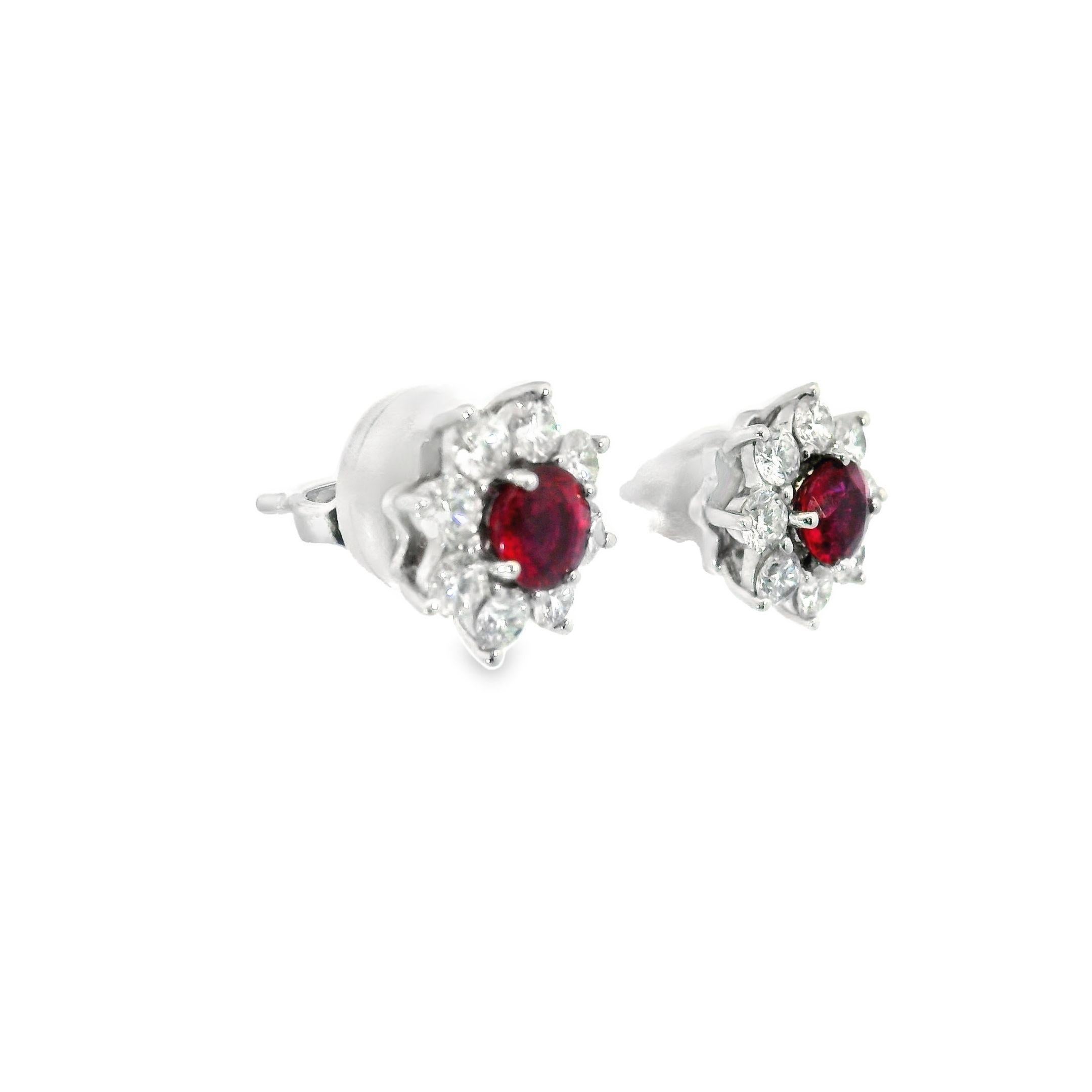 Modern Harry Winston Sunflower Petite Ruby and Diamond Platinum Earrings