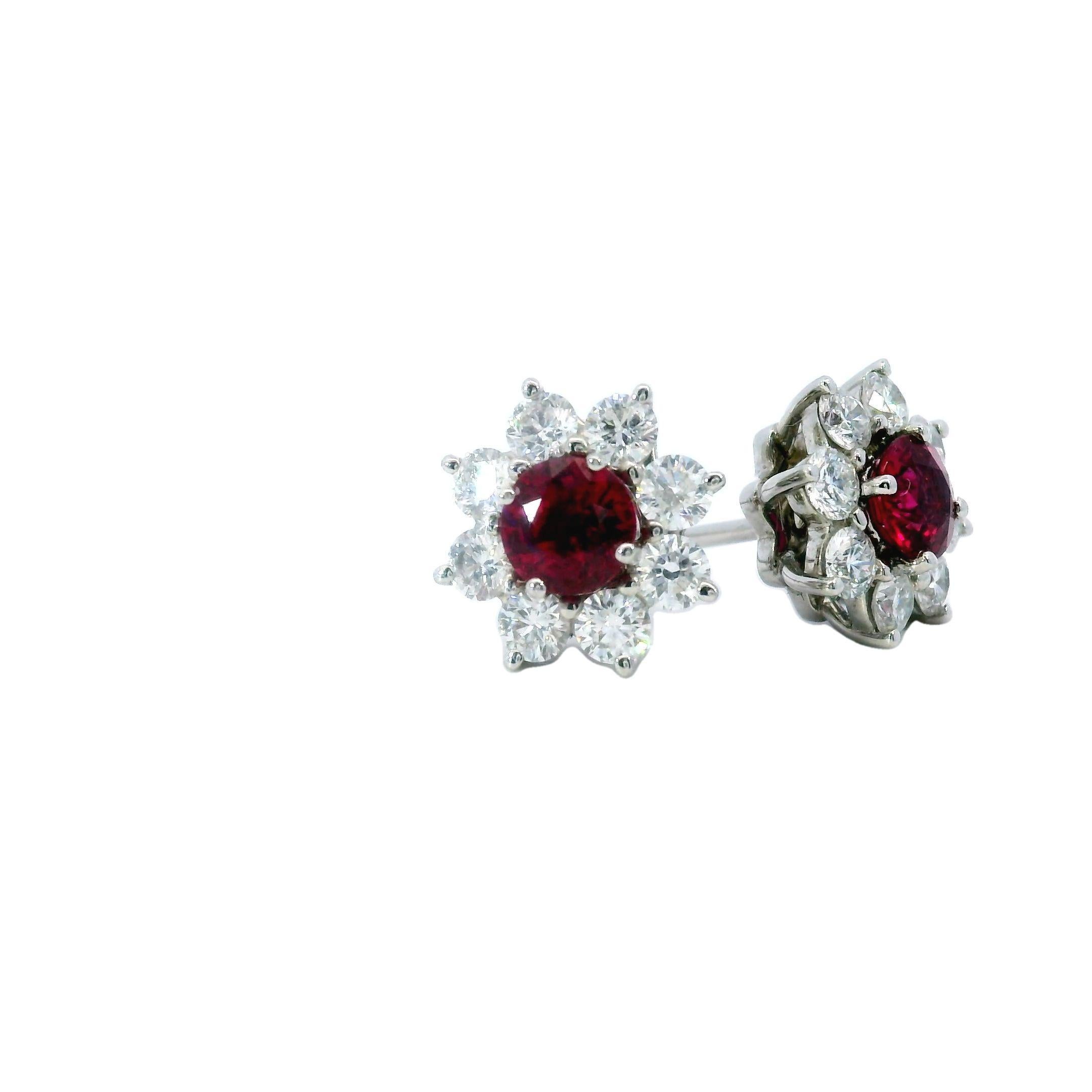 Harry Winston Sunflower Petite Ruby and Diamond Platinum Earrings In Excellent Condition In Fairfield, CT