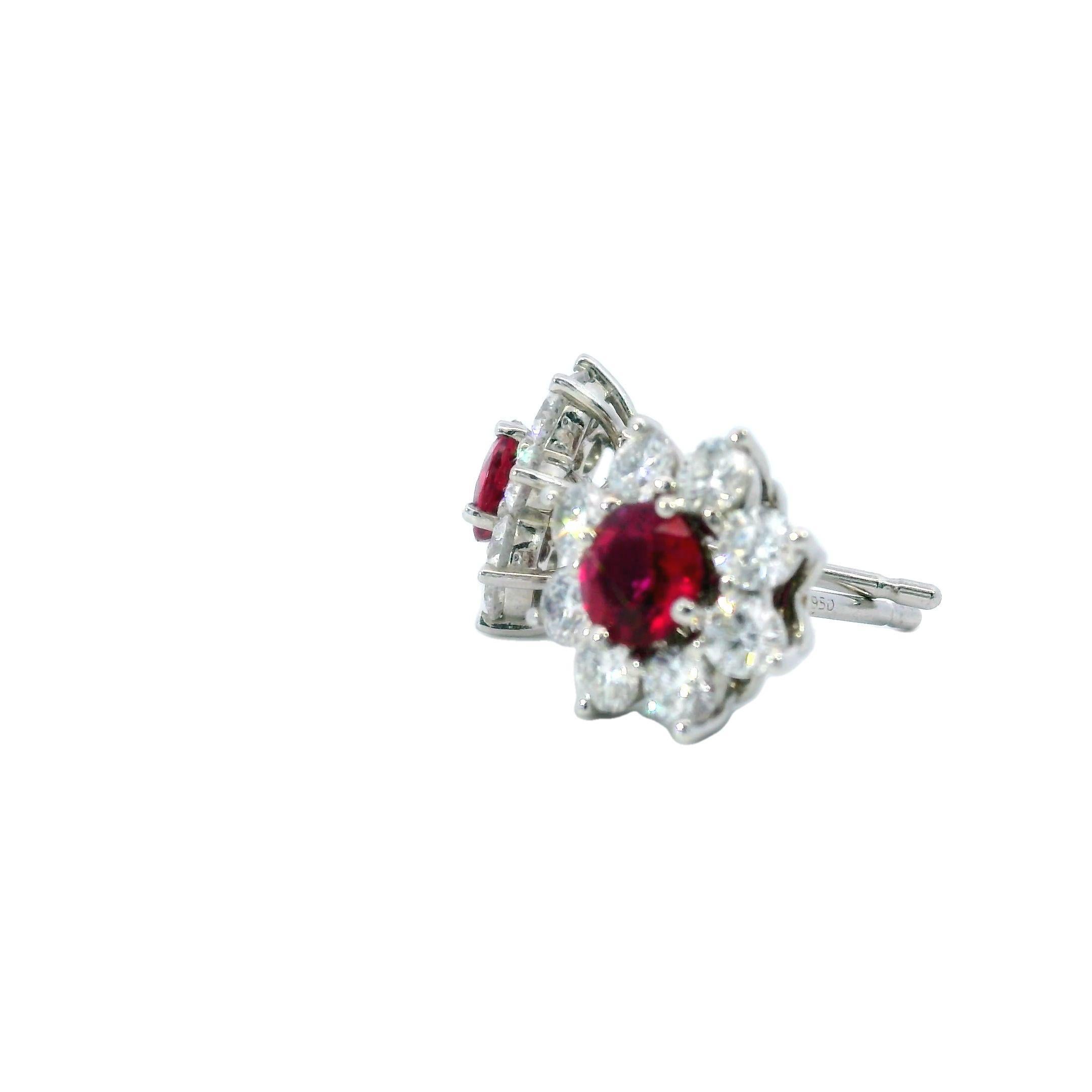 Women's Harry Winston Sunflower Petite Ruby and Diamond Platinum Earrings