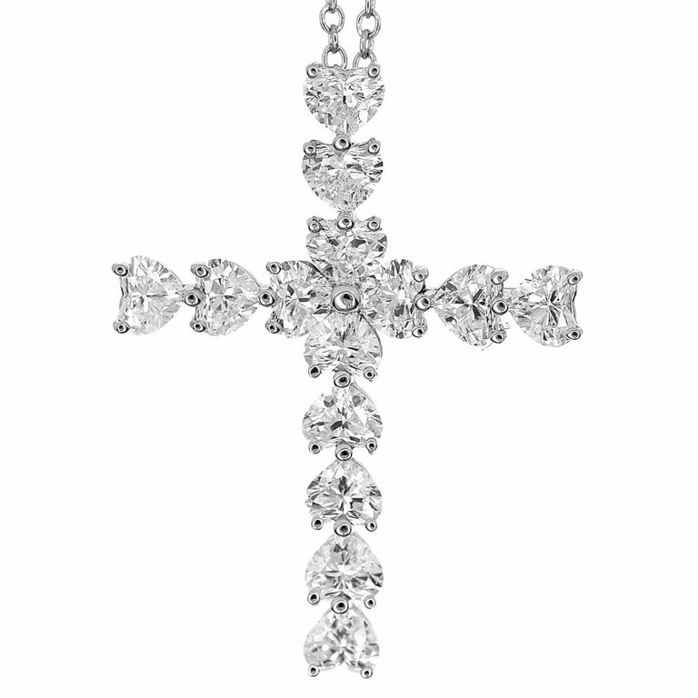 HARRY WINSTON Symbols By HW Heart Shaped Diamond Platinum Cross 