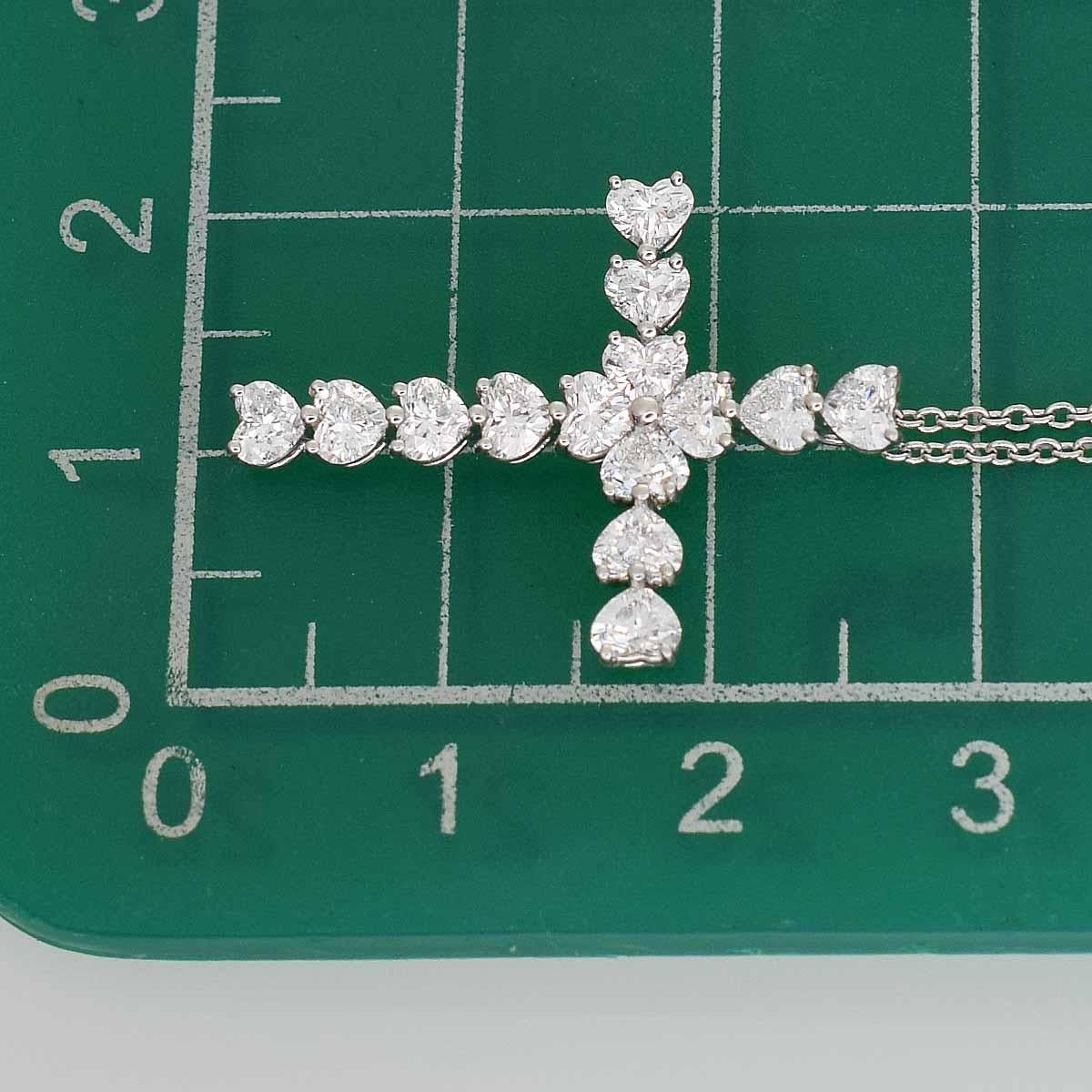 Heart Cut HARRY WINSTON Symbols By HW Heart Shaped Diamond Platinum Cross Pendant Necklace For Sale
