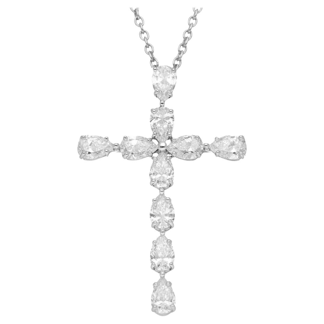 HARRY WINSTON Symbols Pear Shaped Diamond 1.90ct Cross Platinum Pendant Necklace