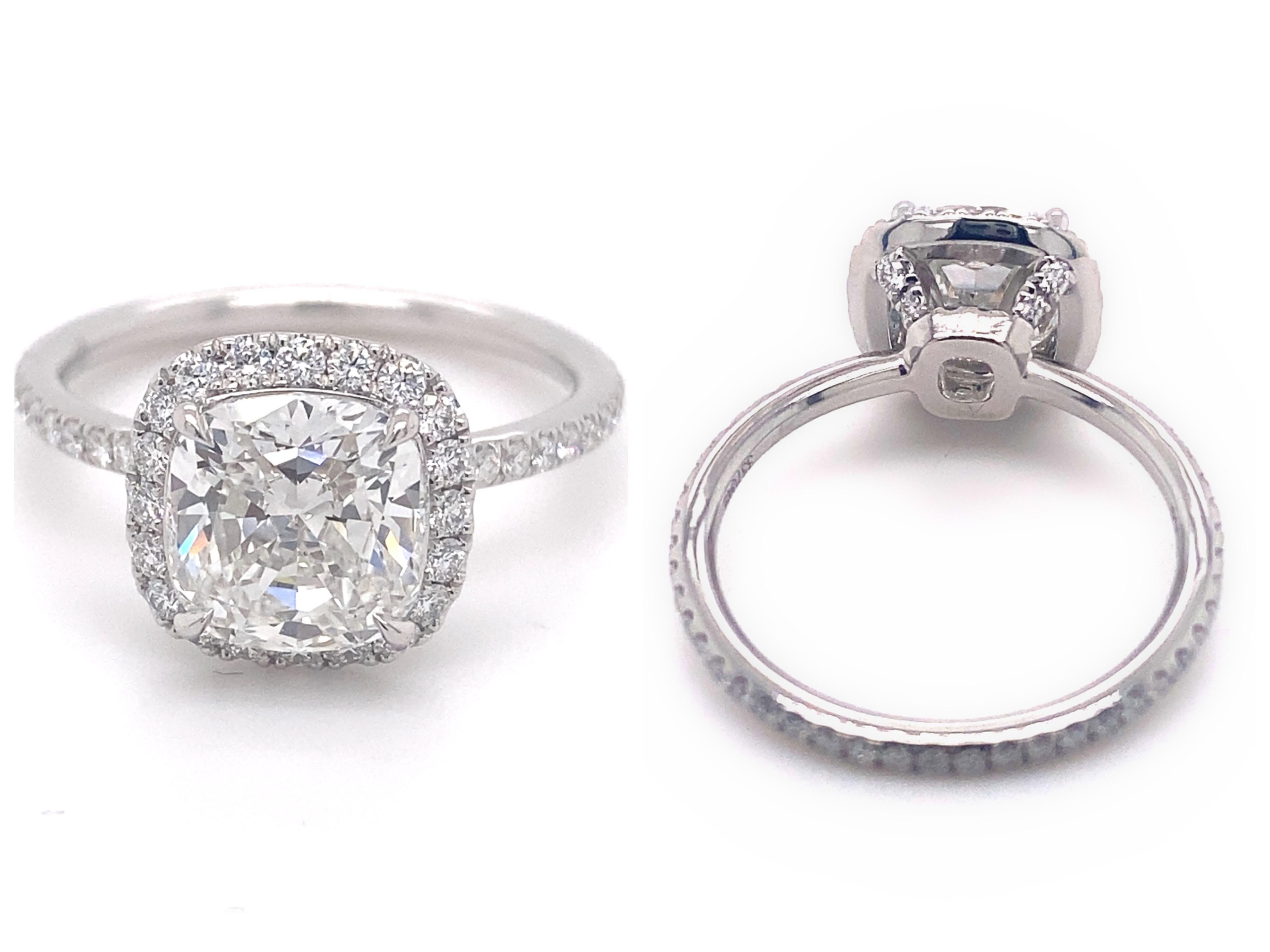 Cushion Cut Harry Winston The One Cushion Diamond 2.81 Tcw Micropave Halo Engagement Ring