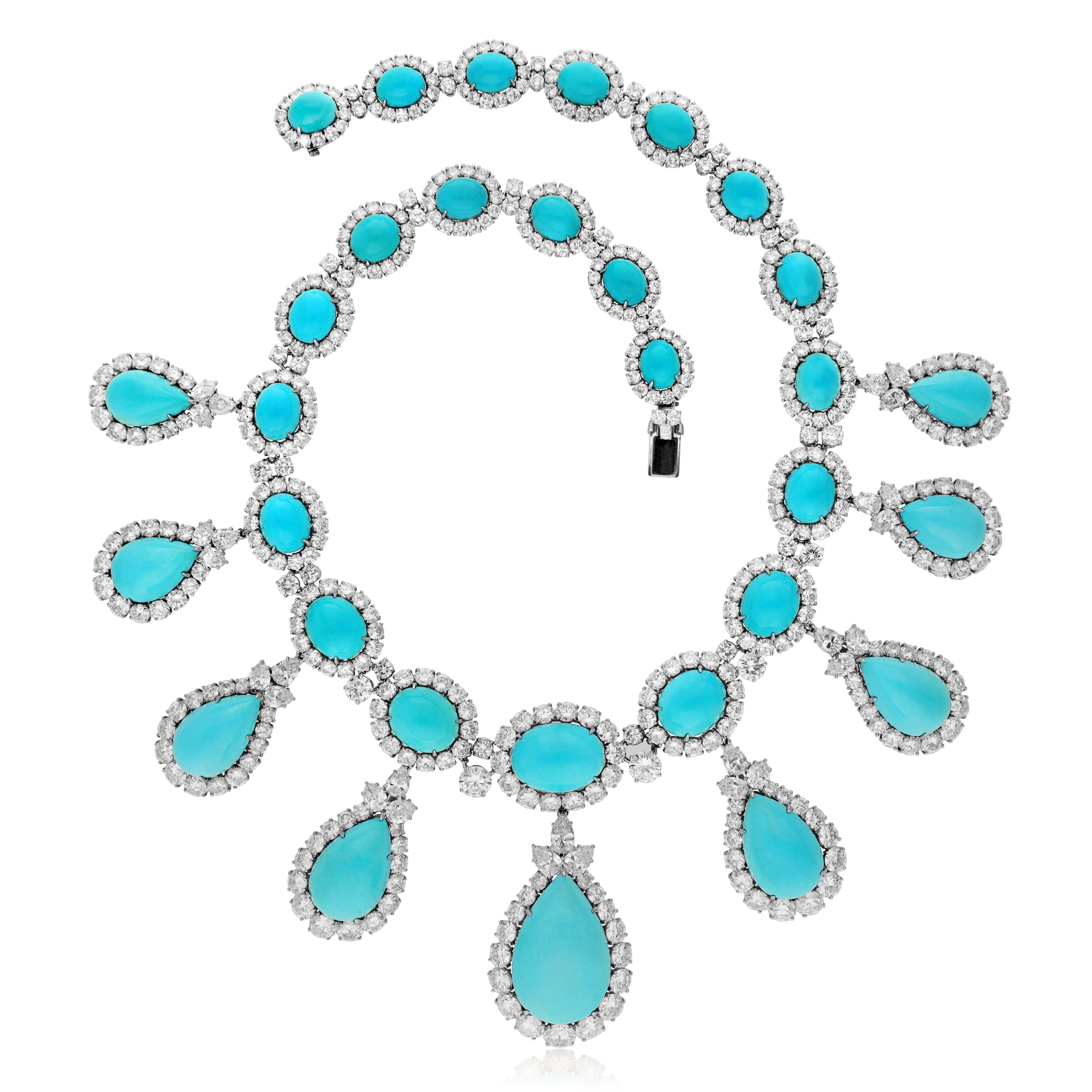 HARRY WINSTON Turquoise and Diamond Necklace and Ear Clips in vendita 5