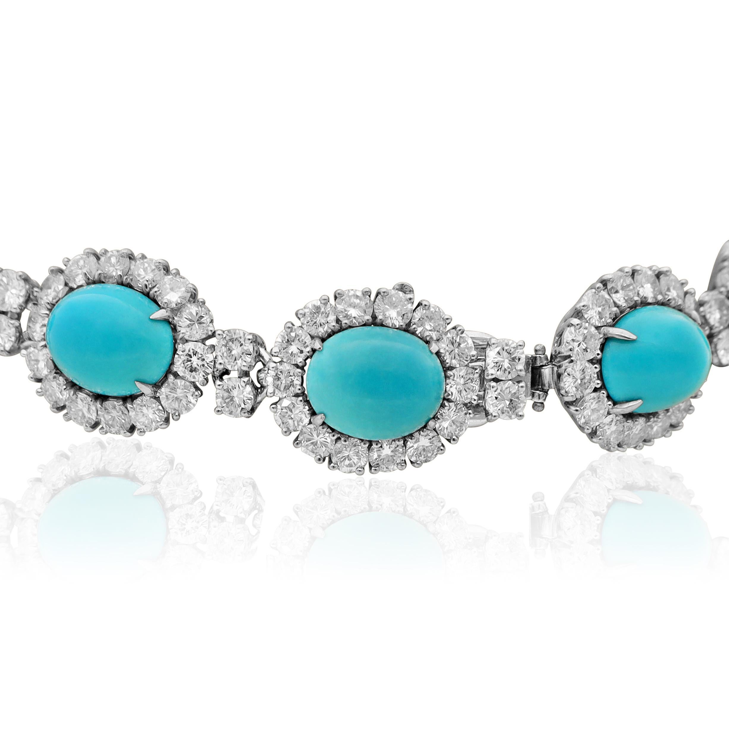 HARRY WINSTON Turquoise and Diamond Necklace and Ear Clips in vendita 6
