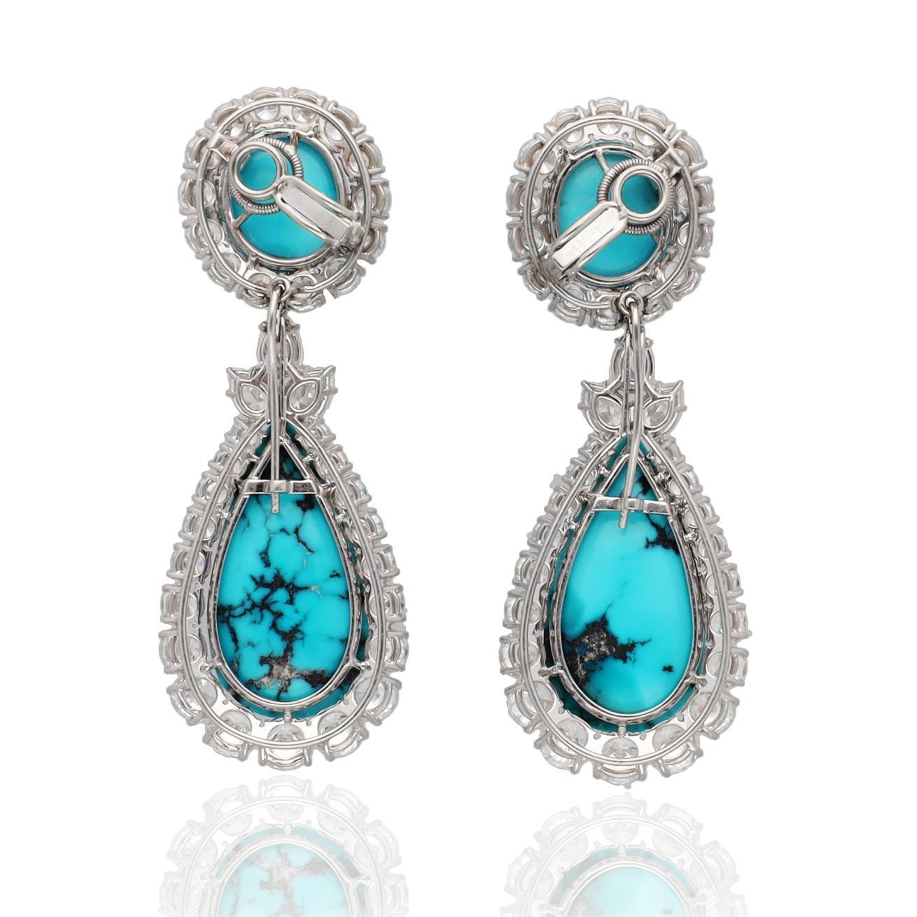 Taglio a goccia HARRY WINSTON Turquoise and Diamond Necklace and Ear Clips in vendita