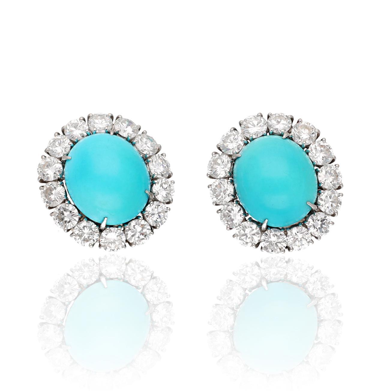 HARRY WINSTON Turquoise and Diamond Necklace and Ear Clips In condizioni ottime in vendita a New York, NY