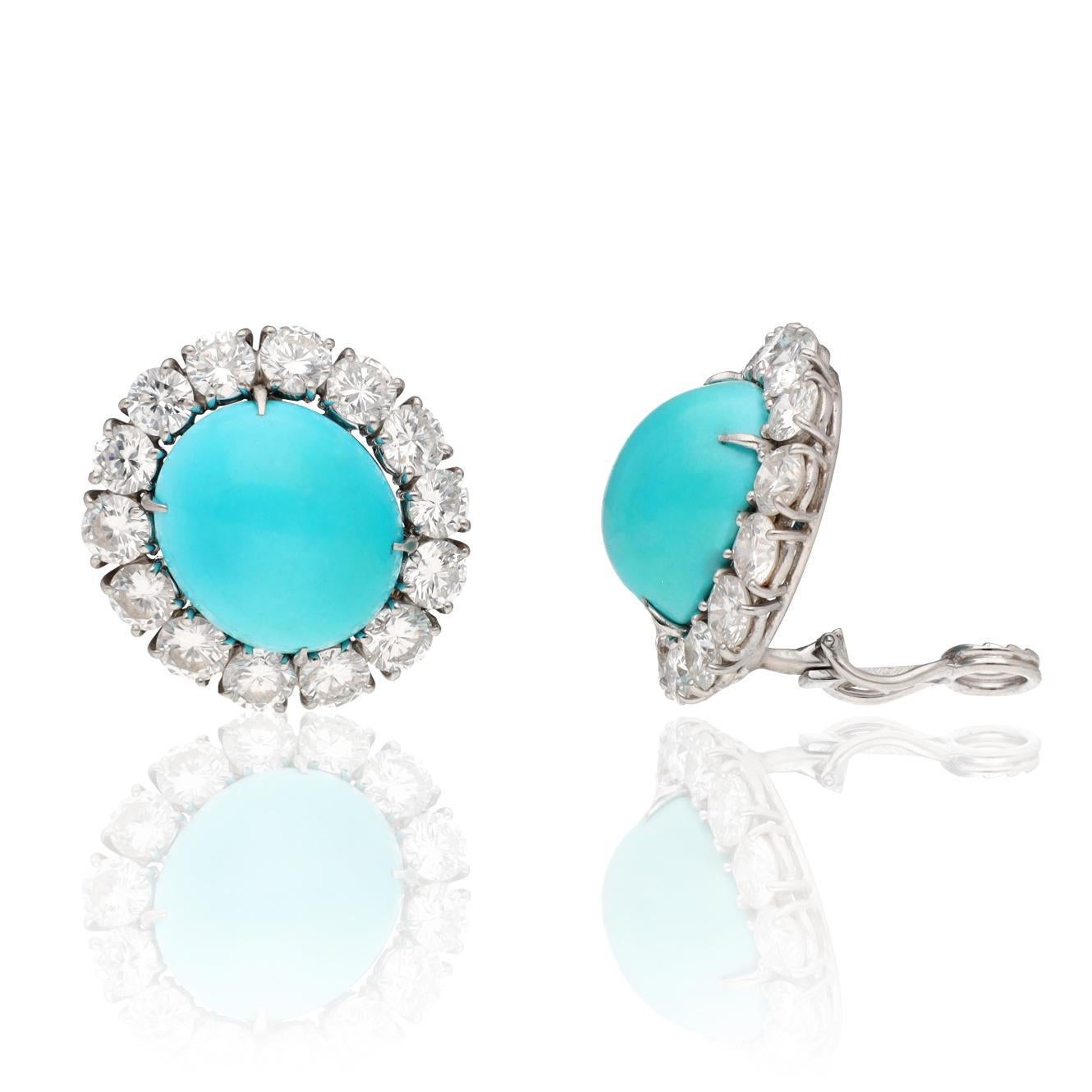 da uomo o donna HARRY WINSTON Turquoise and Diamond Necklace and Ear Clips in vendita