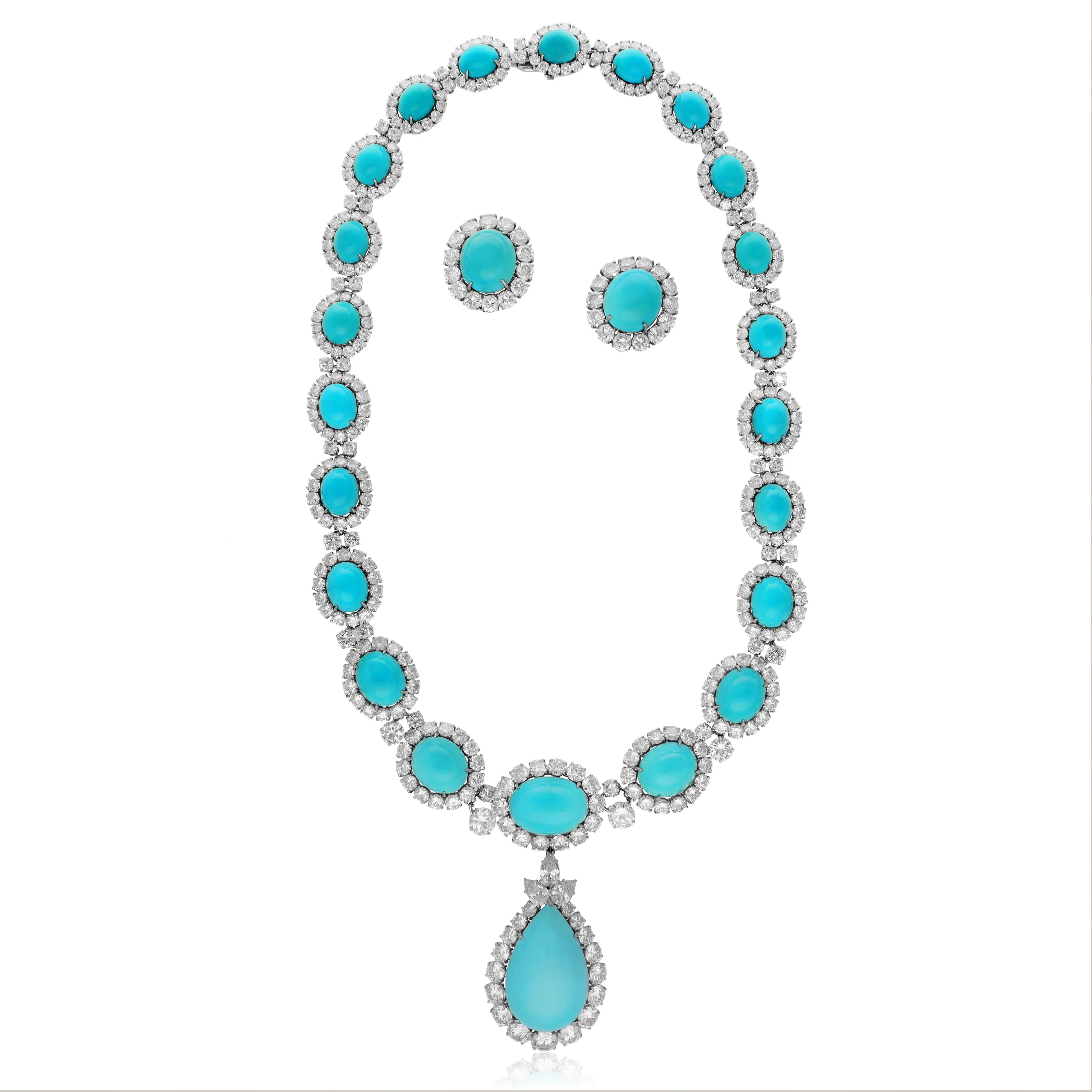 HARRY WINSTON Turquoise and Diamond Necklace and Ear Clips in vendita 2