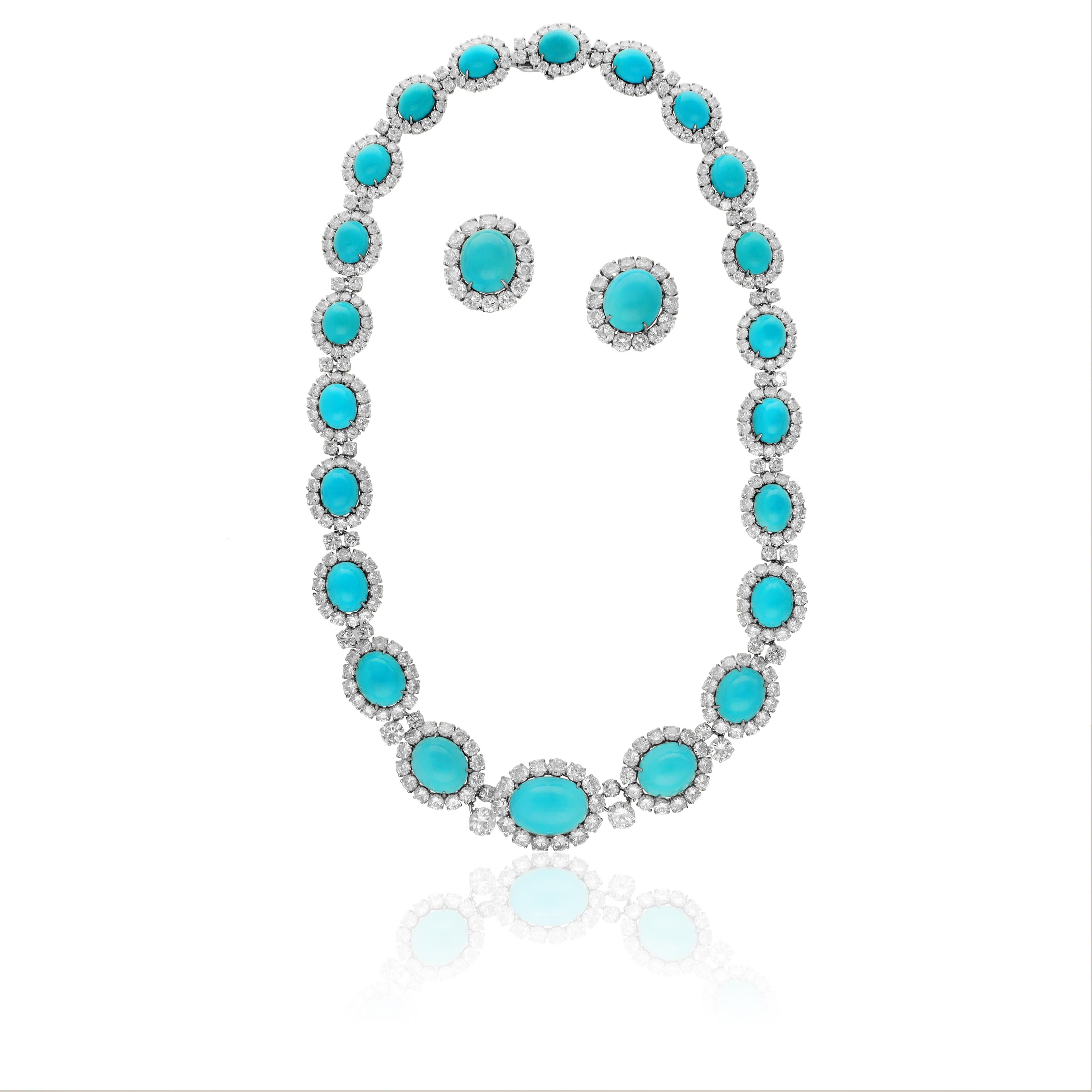 HARRY WINSTON Turquoise and Diamond Necklace and Ear Clips in vendita 3