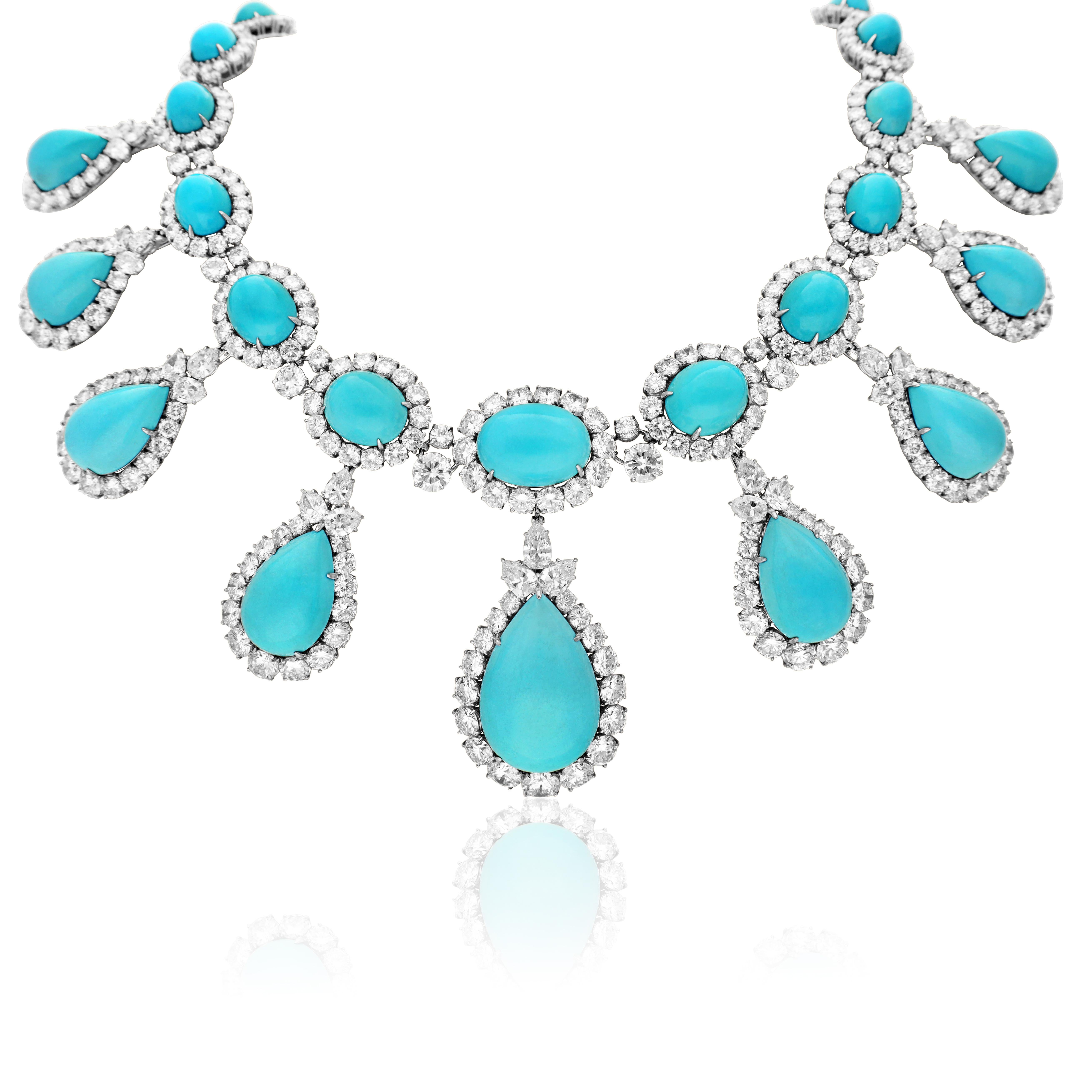 HARRY WINSTON Turquoise and Diamond Necklace and Ear Clips in vendita 4