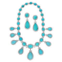 HARRY WINSTON Turquoise and Diamond Necklace and Ear Clips