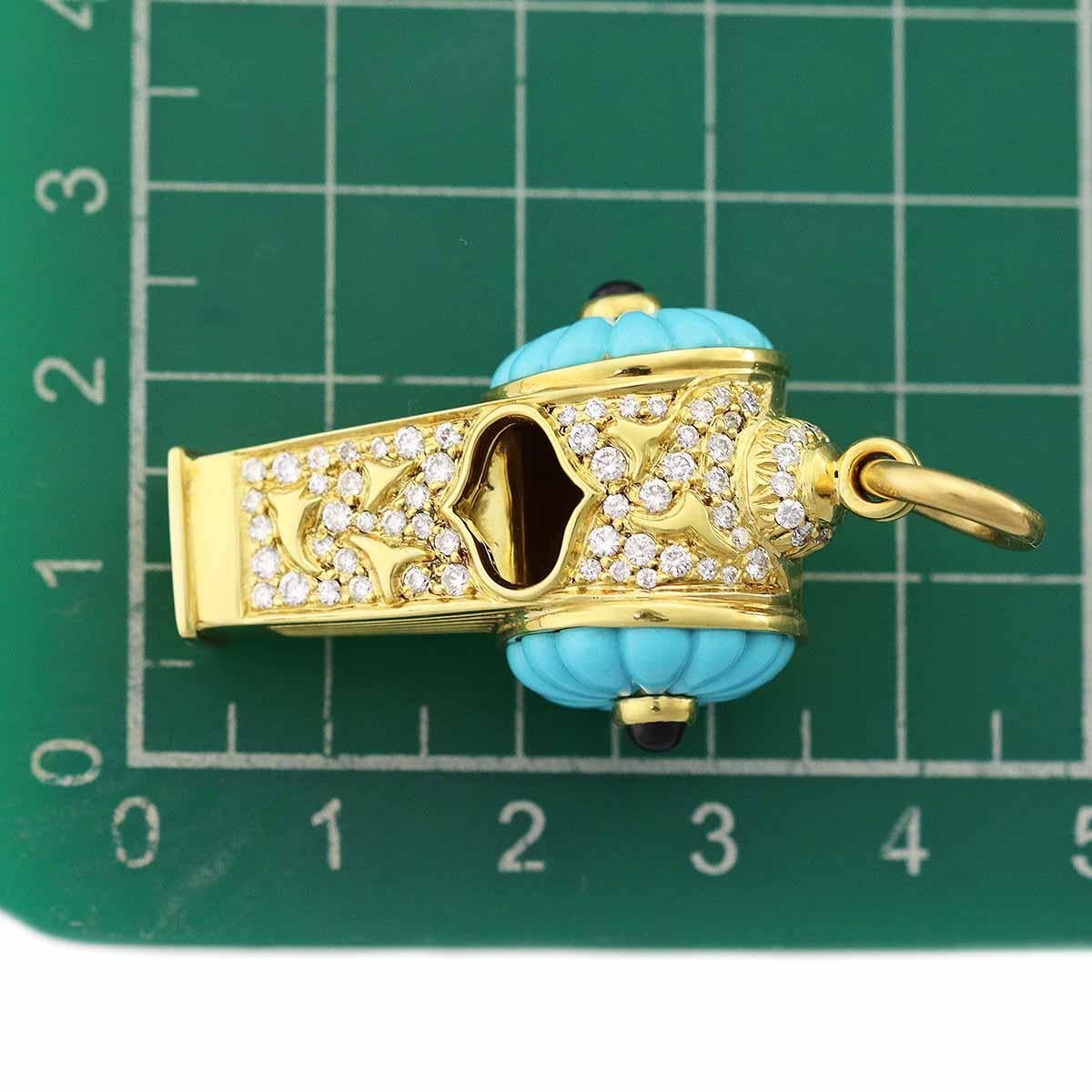 Harry Winston Turquoise Diamonds 750 18kt Yellow Gold Whistle Pendant Top Charm In Good Condition In Tokyo, JP