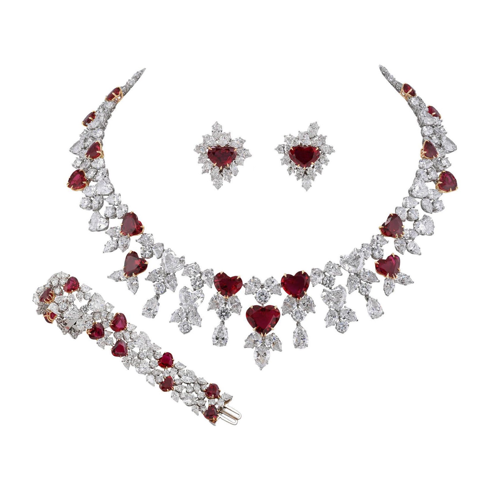 Harry Winston Vintage Ruby Diamond Necklace Suite, circa 1980s