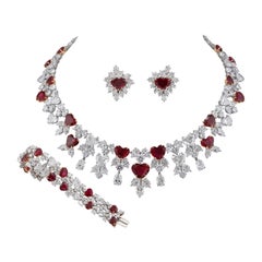 Harry Winston Vintage Ruby Diamond Necklace Suite, circa 1980s