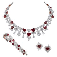 Harry Winston Vintage Ruby Diamond Necklace Suite, circa 1980s