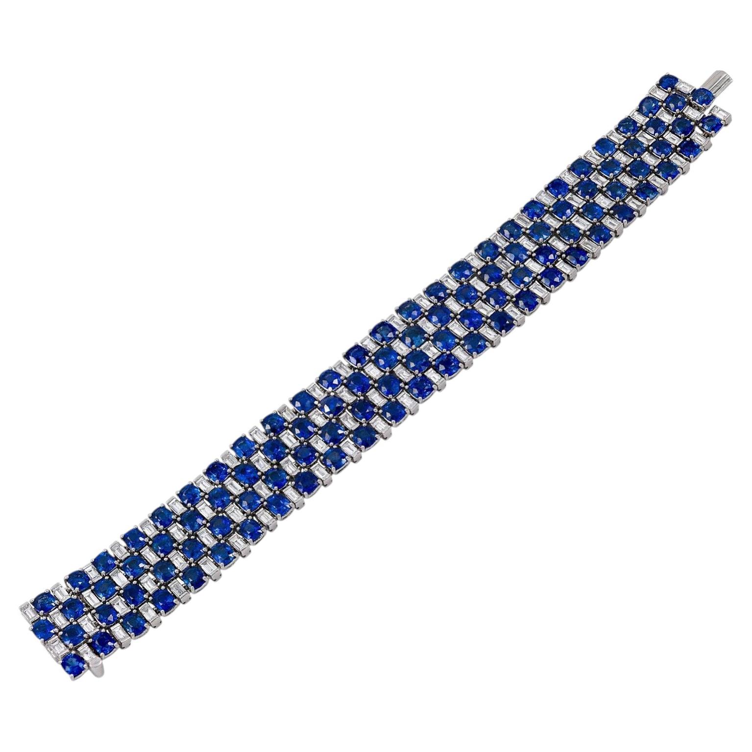Harry Winston Vintage Sapphire & Diamond Mixed-Cut Bracelet in Platinum – Signed