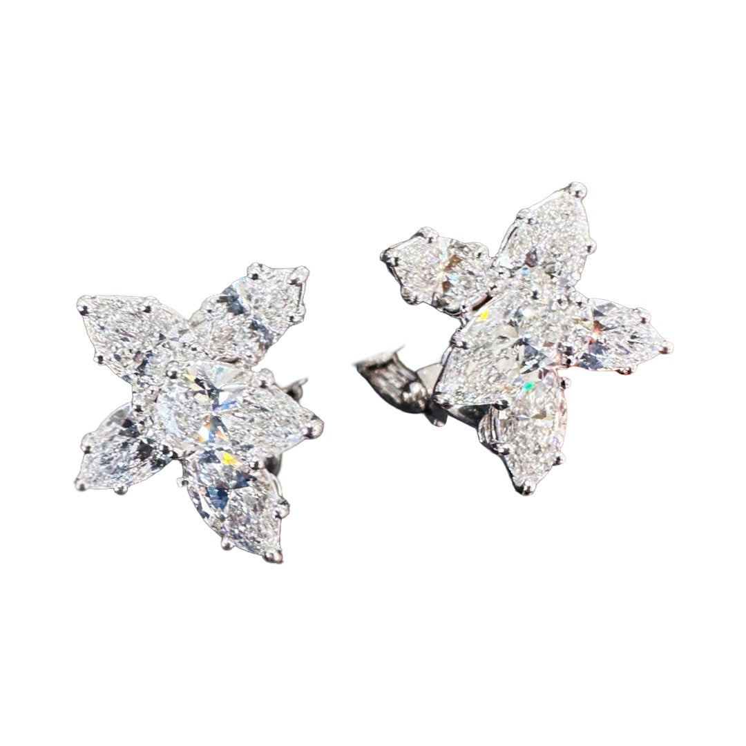 Harry Winston Winston Cluster Diamond Platinum Stud Earrings (Medium)