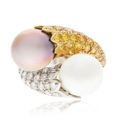 HARRY WINSTON Yellow and White Diamond, Black and White Pearl Ring