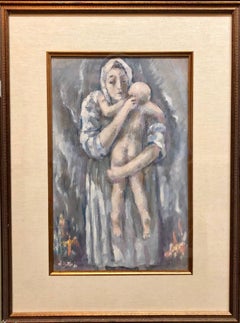 Jewish WPA New York Artist Gouache Painting, Mother and Child
