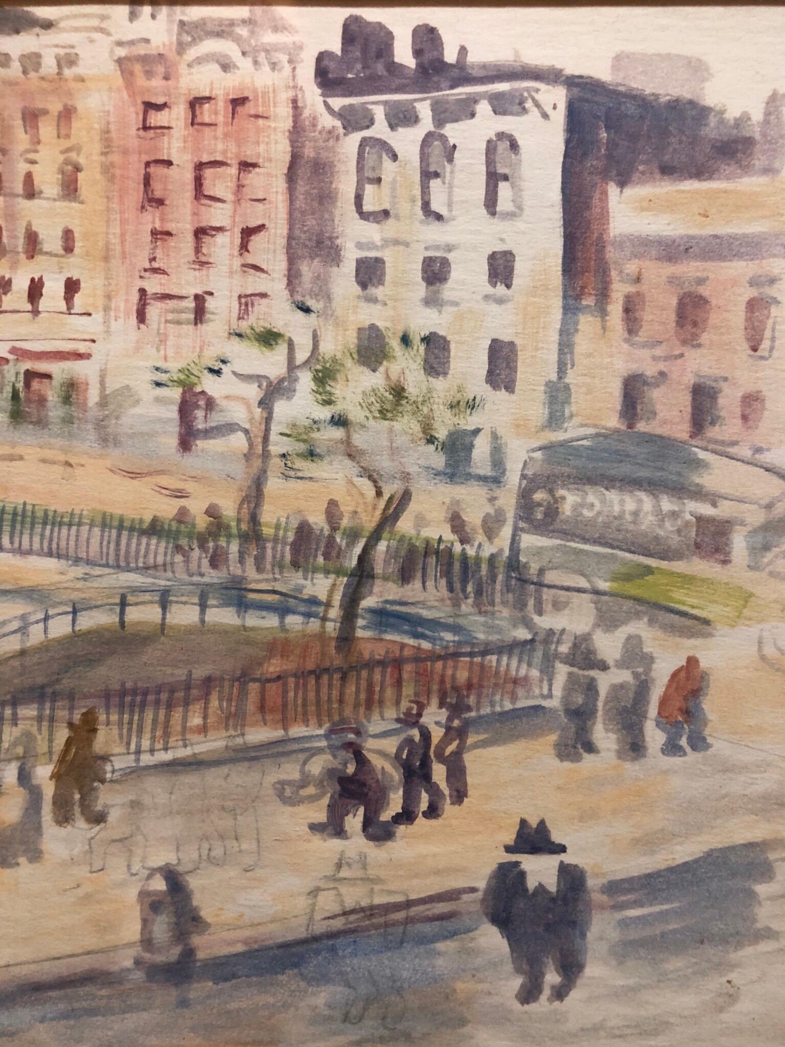 WPA New York Artist Watercolor Painting Manhattan Park Scene 2