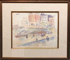 WPA New York Artist Watercolor Painting Manhattan Park Scene