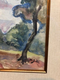 WPA New York Artist Watercolor Painting Wooded Park Scene