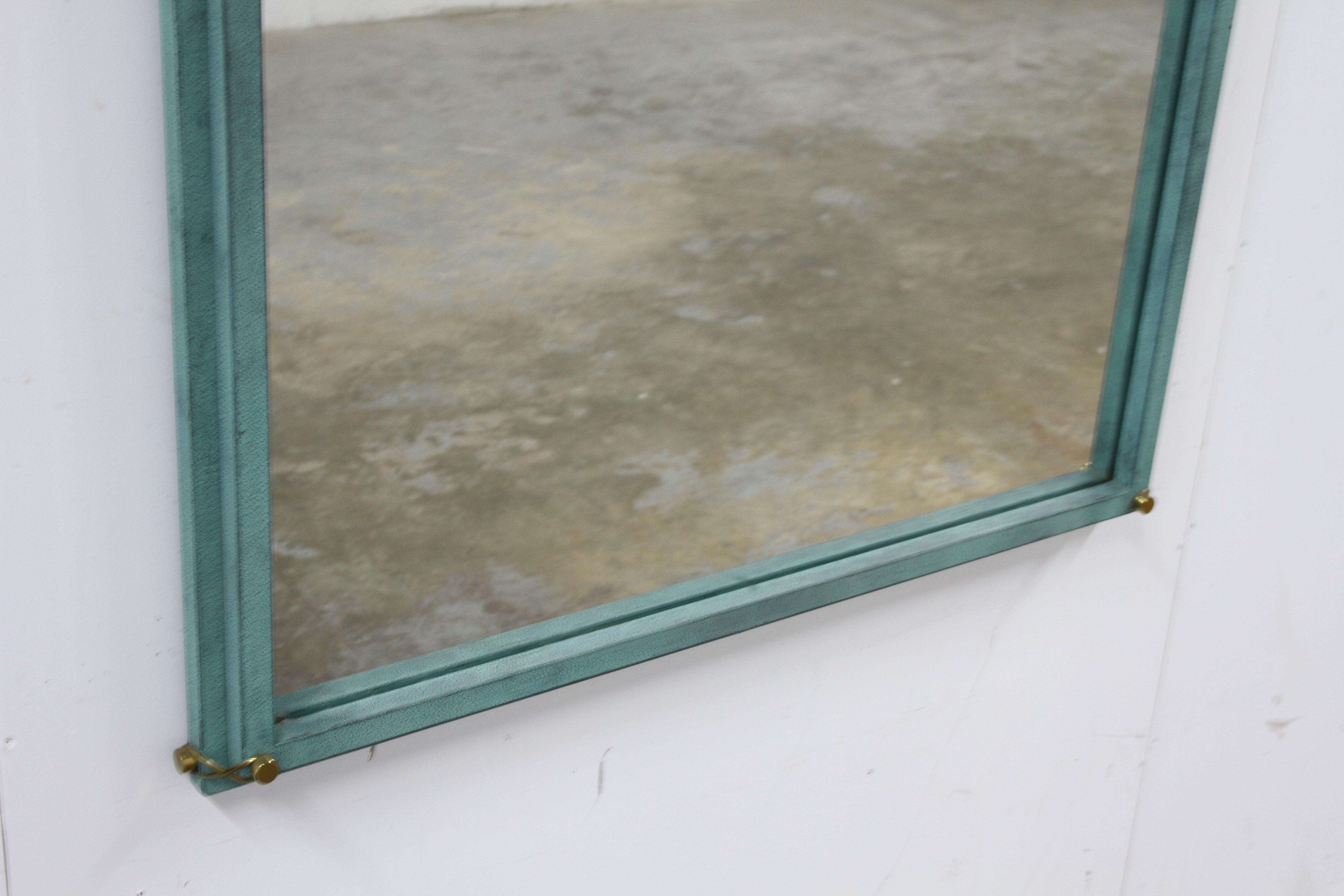 Hart Associates 1980s Post Modern Directoire Style Teal & Brass Wall Mirror For Sale 2