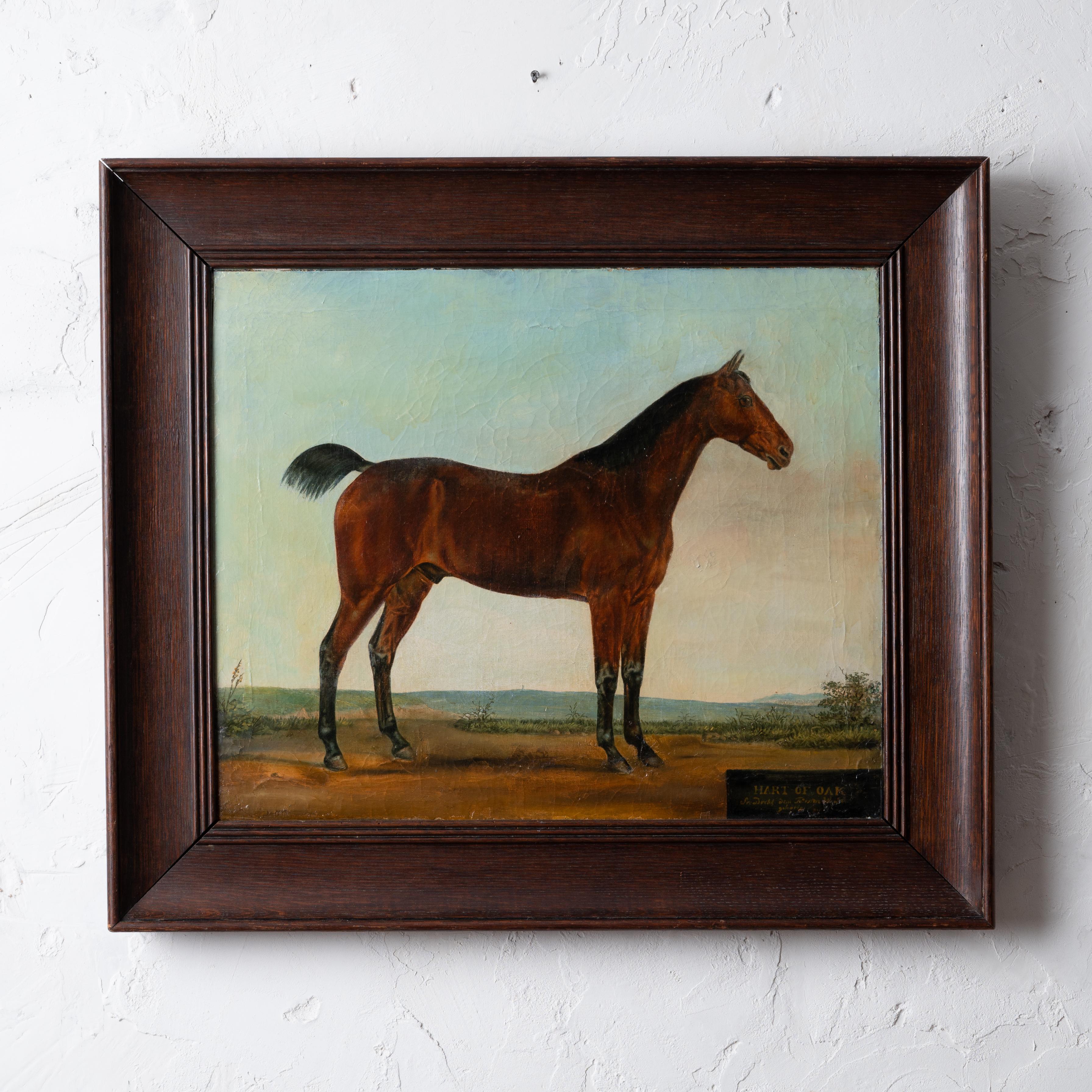 Retrato de un caballo de carreras con el título 